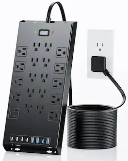 Dazzed Corner - 20 Outlets Surge Protector Power Strip, Wall-Mountable for Home - Black