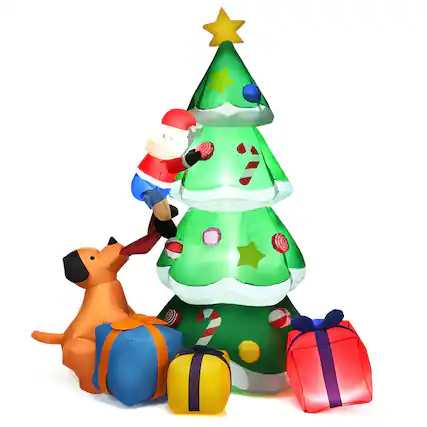 Front. Costway - 7 FT Inflatable Christmas Tree Santa Decor w/LED Lights Outdoor Yard Decoration - Multicolor.