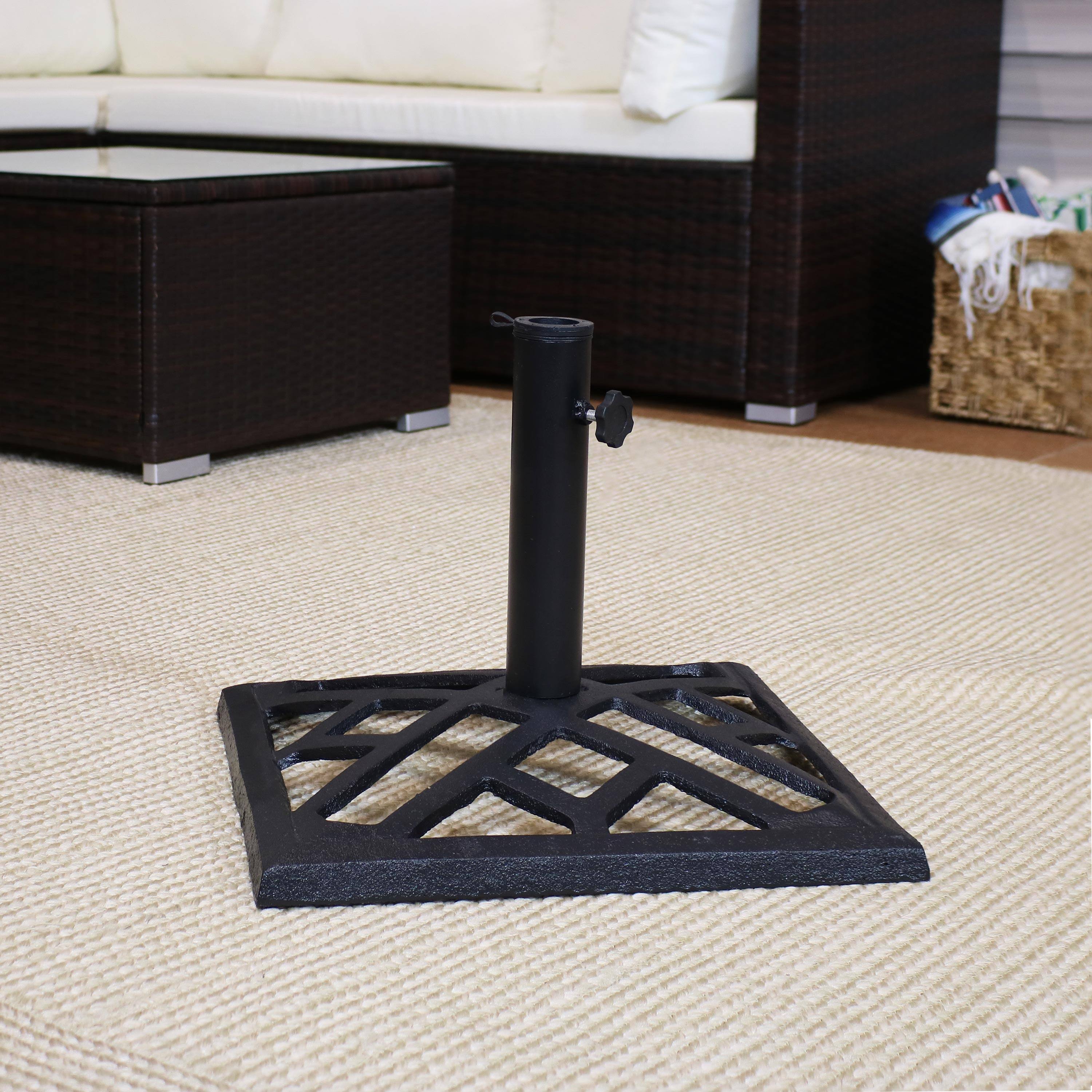 Alt View 6. Sunnydaze - 17 in Modern Geometric Cast Iron Square Patio Umbrella Base - Black.