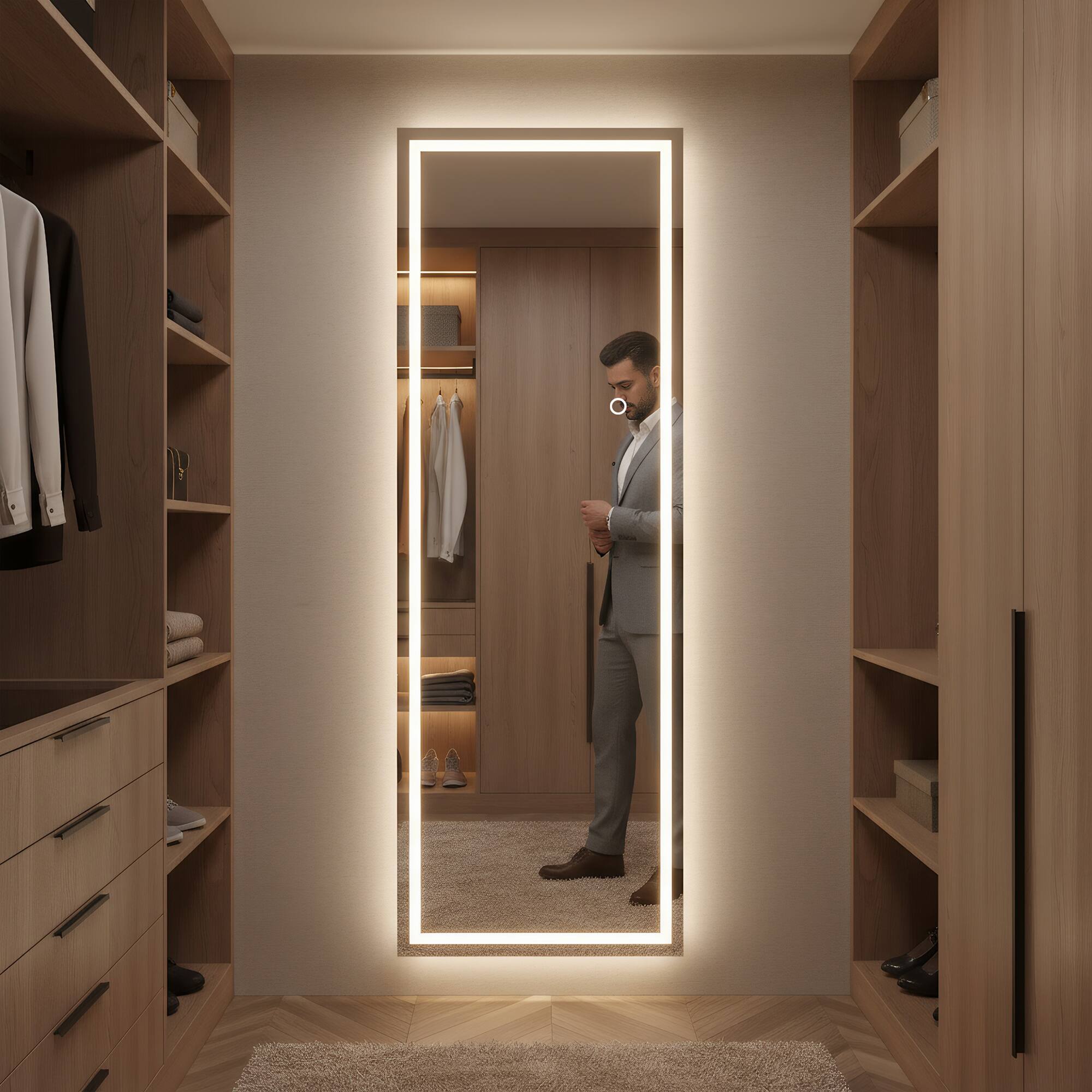 Front. Spaco - Spaco 67 x 24 Rectangle Frameless Full-Length Tempered Mirror with Adjustable 3-Color LED Light - Black.