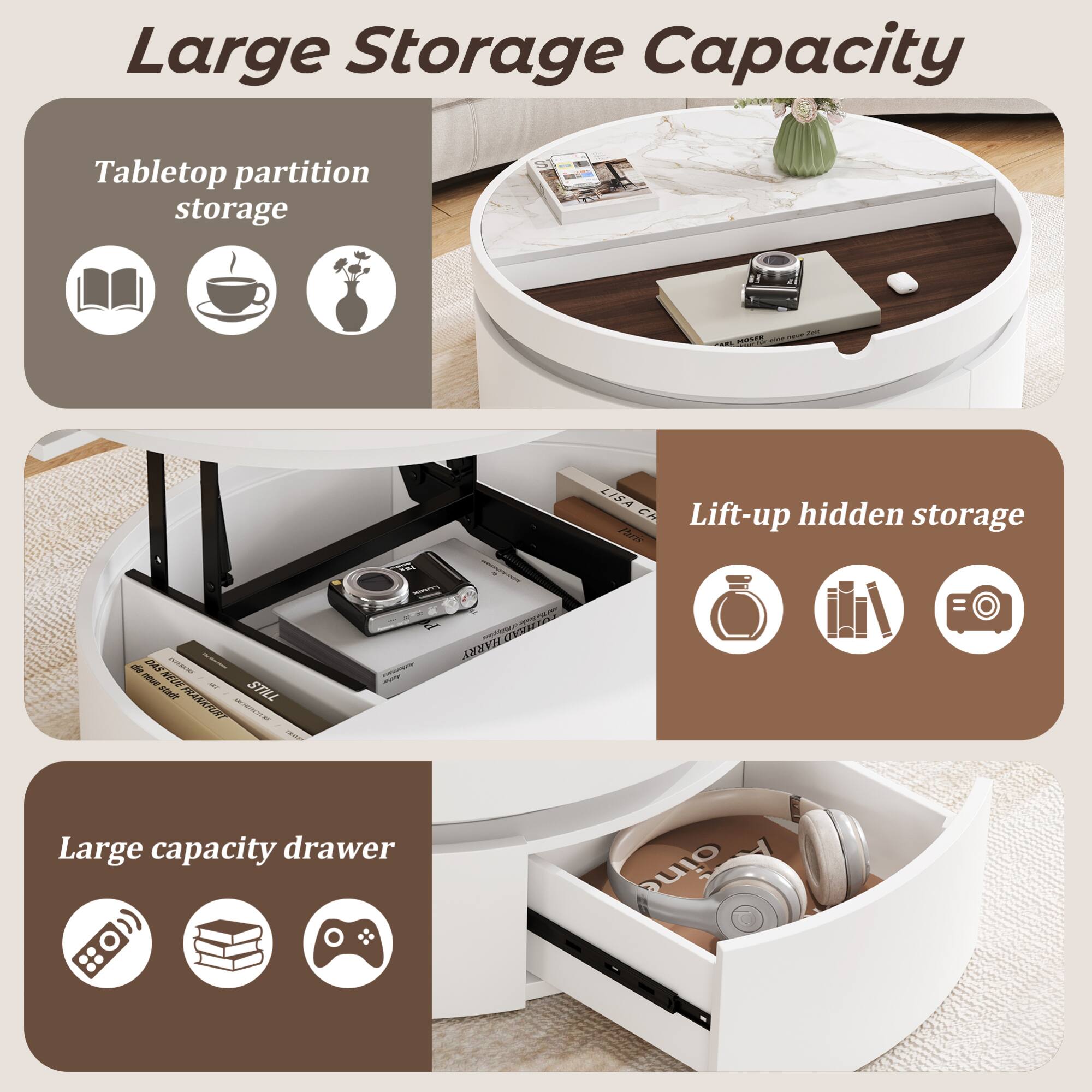 Large Storage Capacity

Tabletop partition storage

Lift-up hidden storage

Large capacity drawer