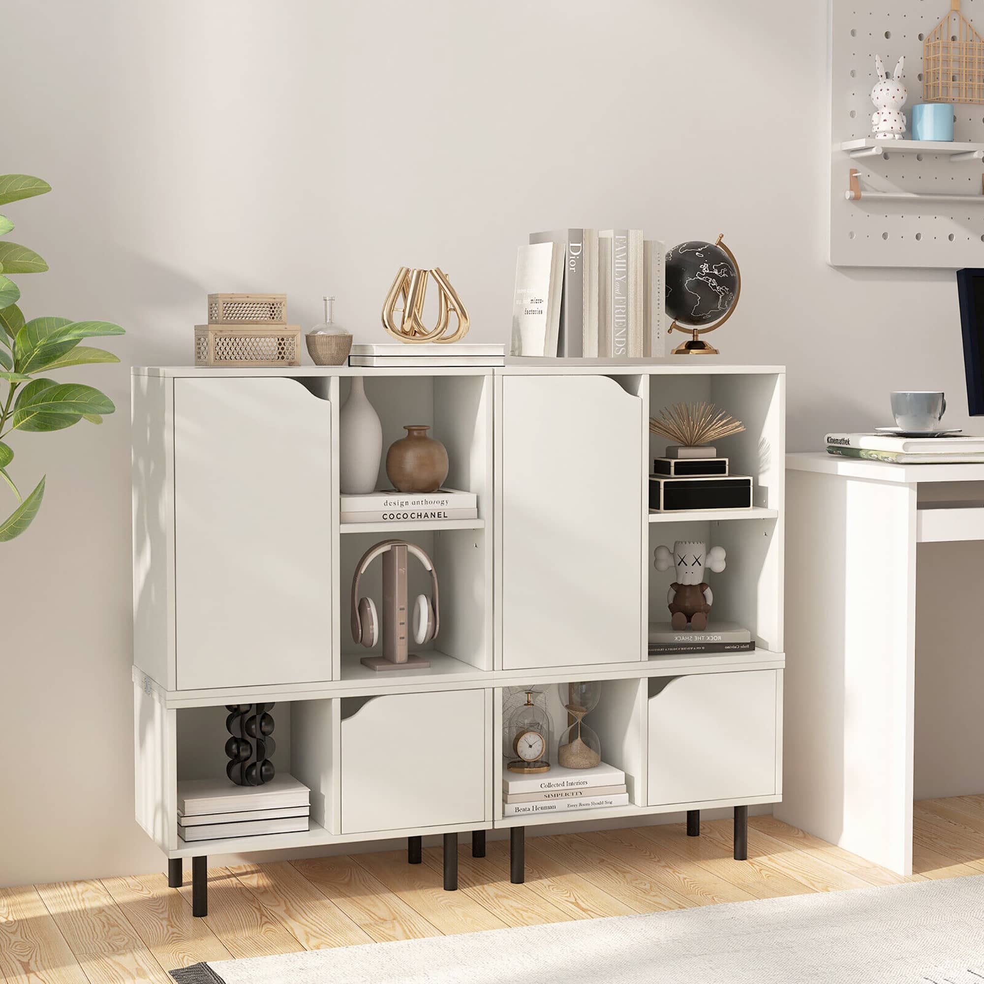 Gymax Stackable Bookcase Combination Lattice Cabinet Floor Open