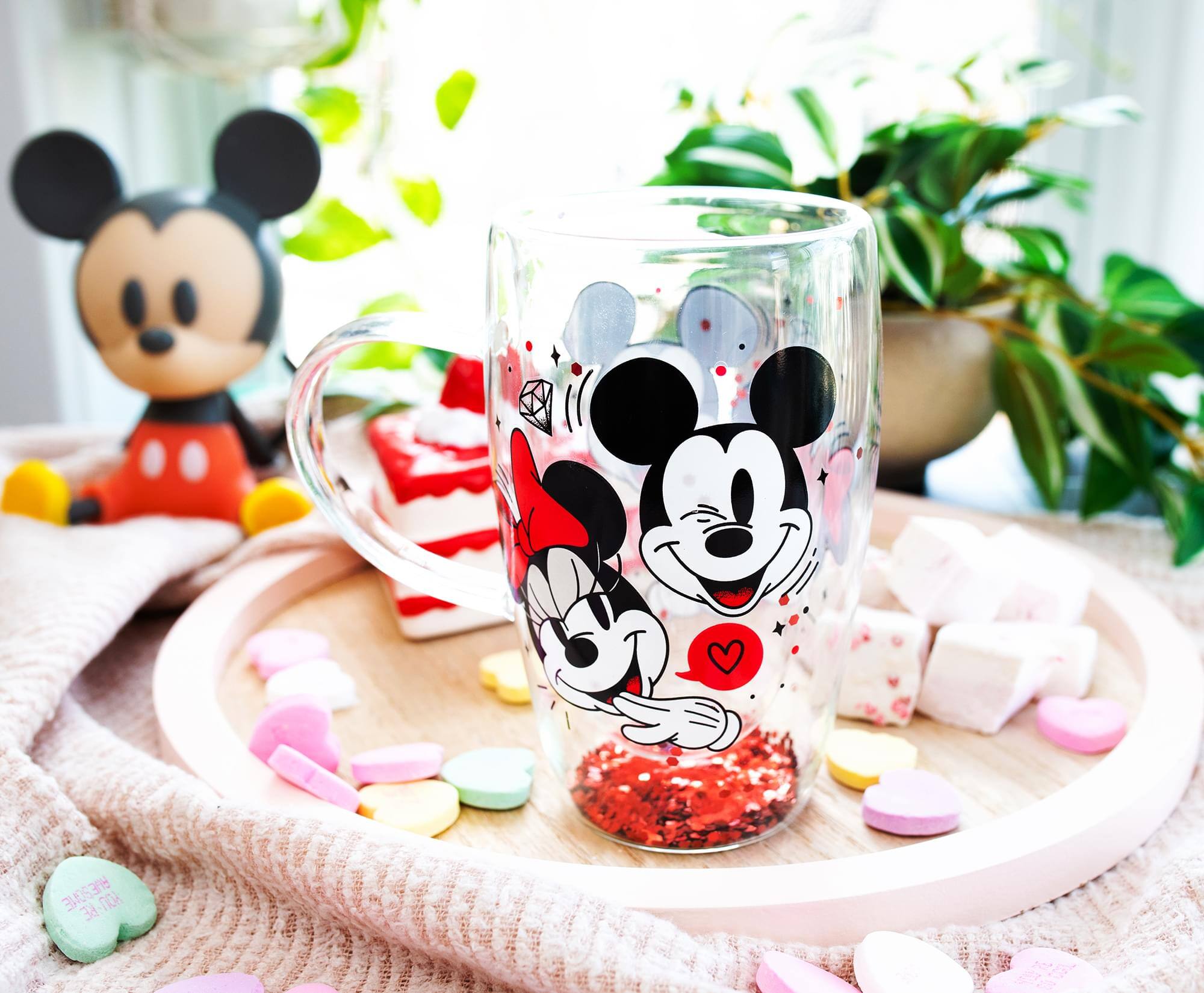 Alt View 2. Disney - Disney Mickey and Minnie Hearts & Diamonds Confetti Glass Mug | Holds 15 Ounces - Red.
