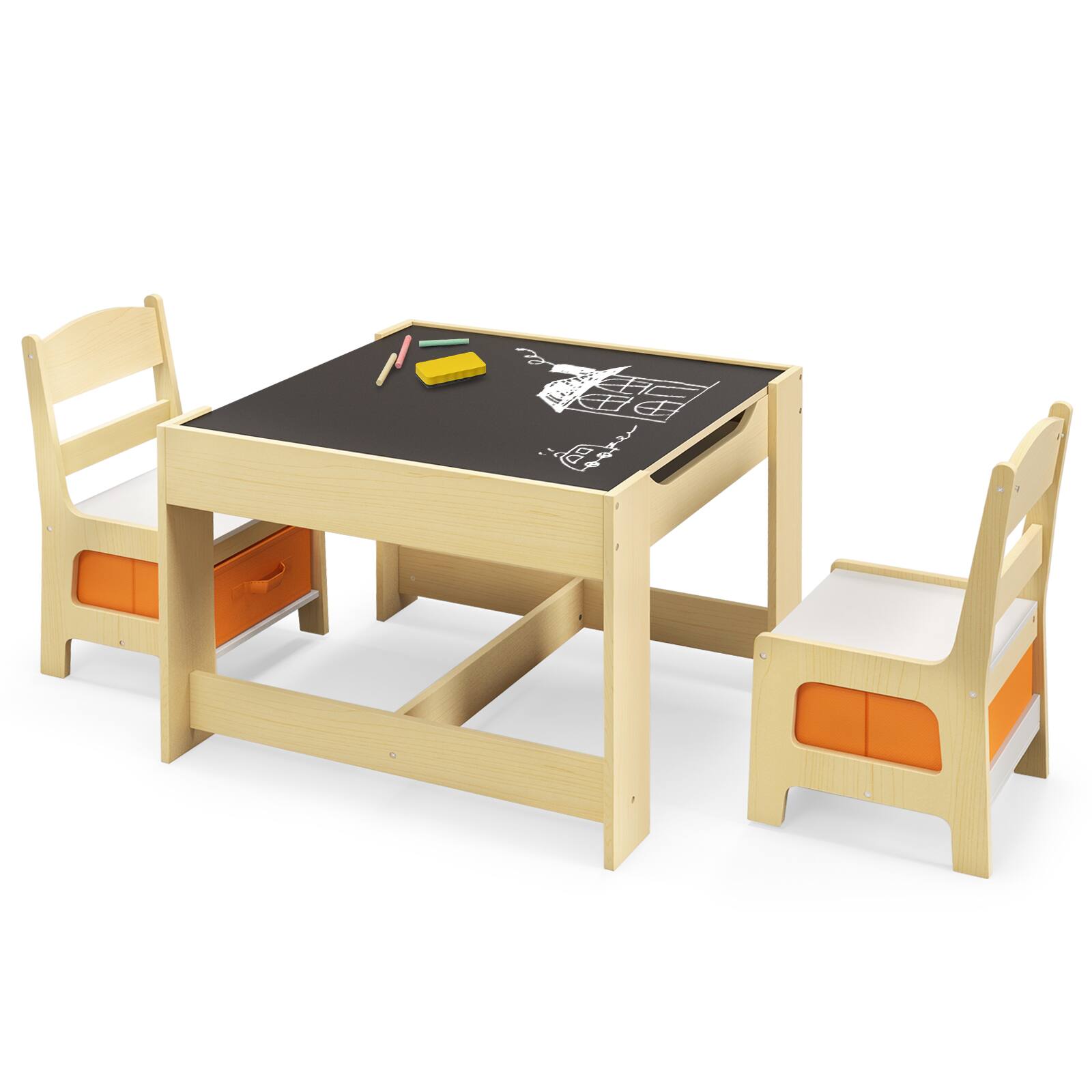Alt View 9. Gymax - Gymax Children Kids Table Chairs Set With Storage Boxes Blackboard Whiteboard Drawing - as pic.