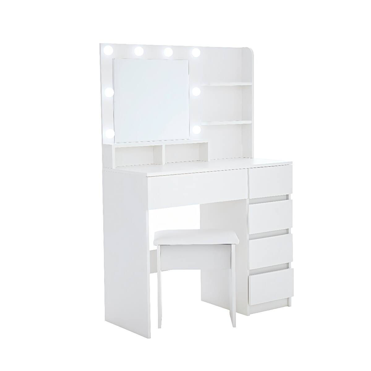 Alt View 3. Loheer - Loheer Makeup Vanity Desk with Mirror and Lights, White Stool - White.