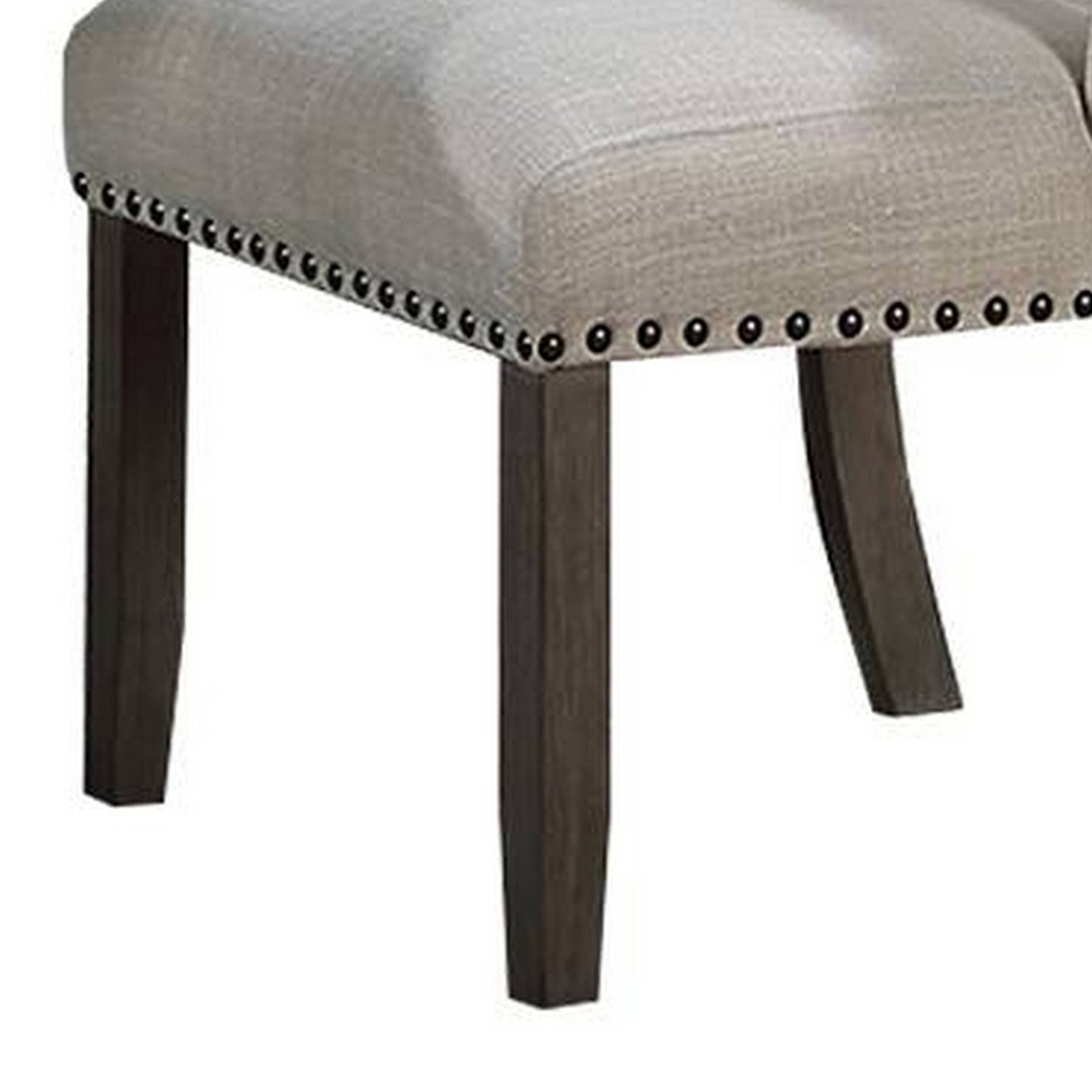 Alt View 3. Manhattan Lane - Alex Dining Side Chair Set of 2, Wingback, Nailhead Brown Wood, Beige - Oak Brown, Beige, Bronze.