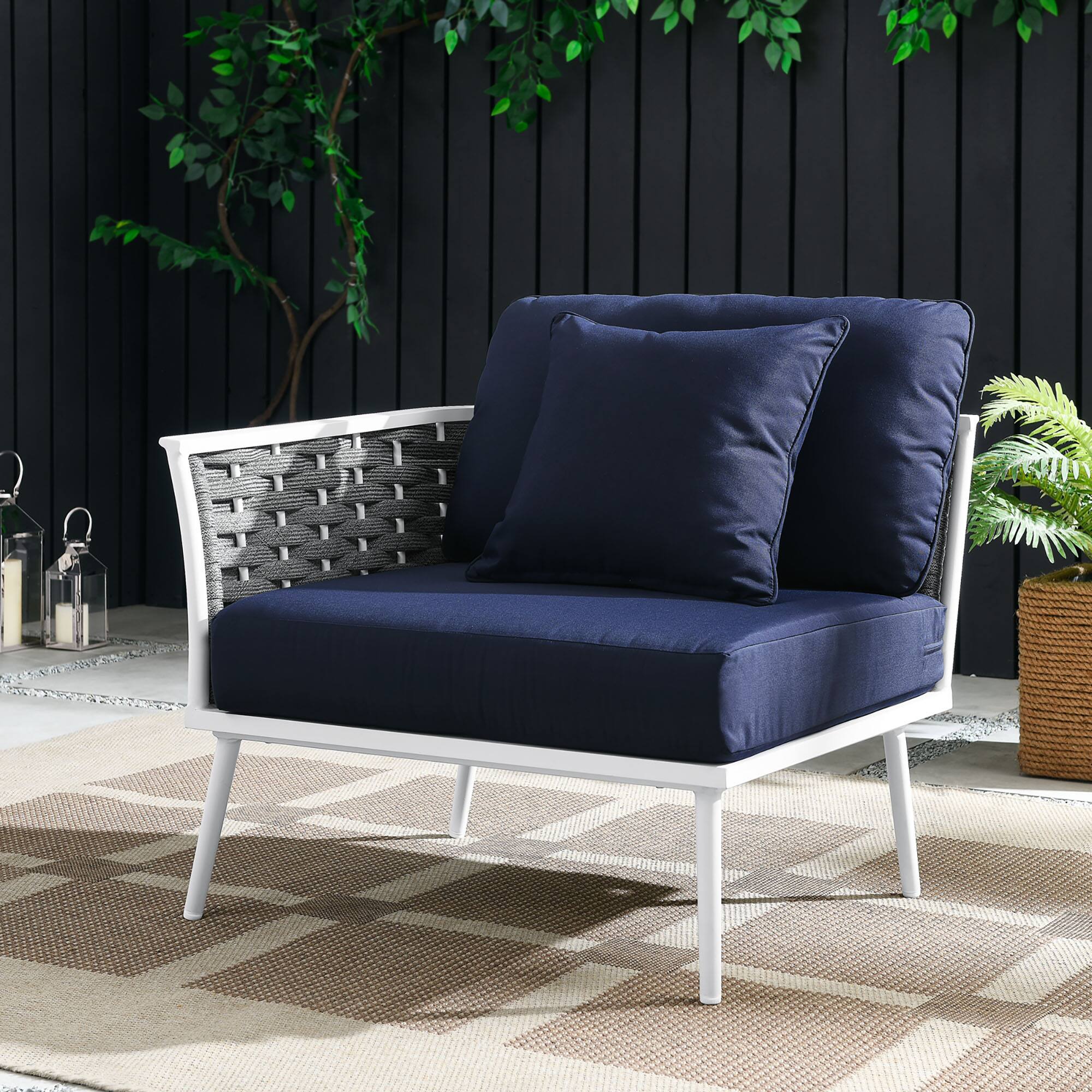 Front. Modway - Stance Outdoor Patio Aluminum Left-Facing Armchair by Modway - White Navy.