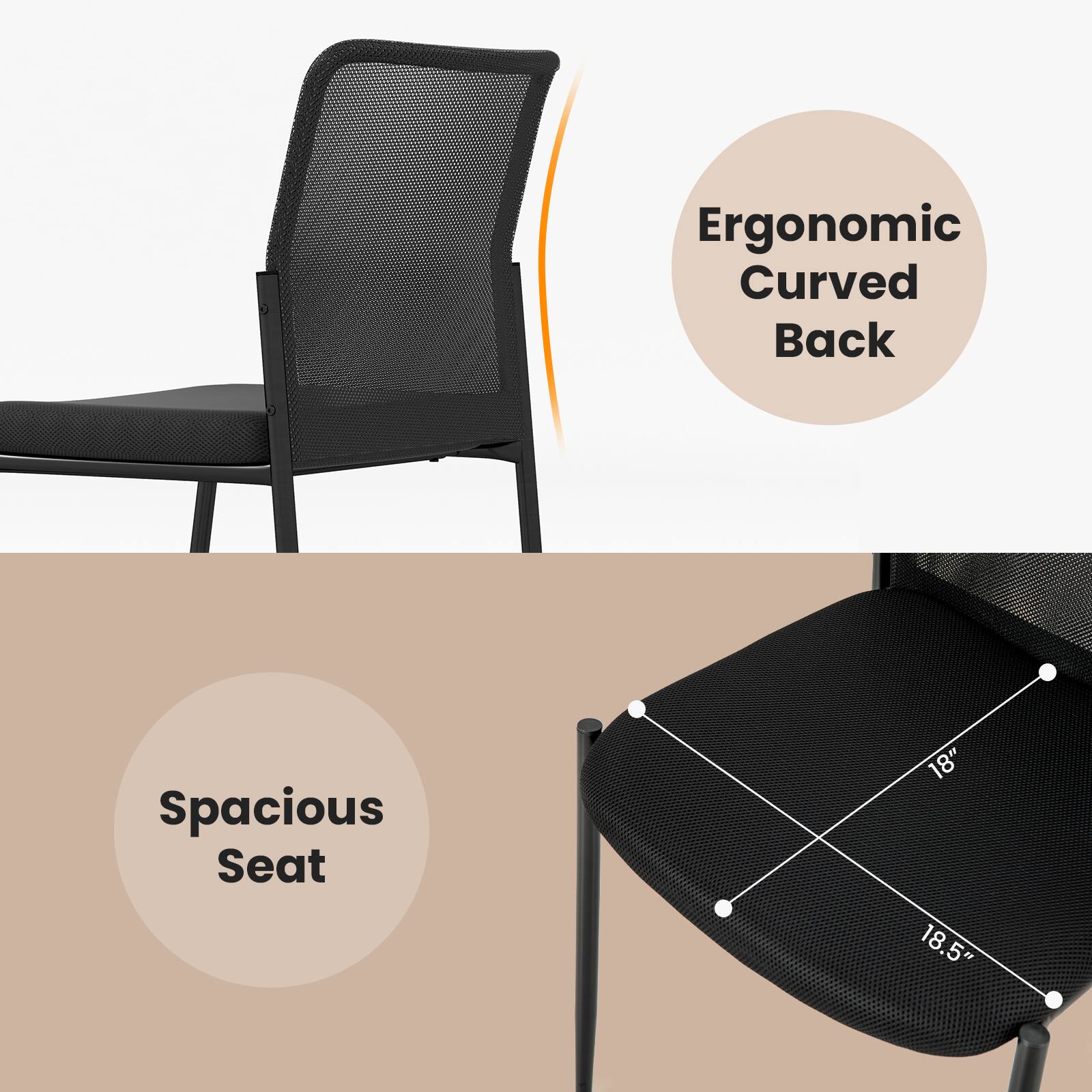 Ergonomic Curved Back Spacious Seat 18" 18.5"