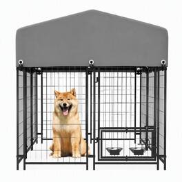 RYHNUYNE - Outdoor Dog Kennel with Roof, 4.23x5.82x4.83ft Welded Wire Enclosure, Heavy Duty Metal Dog Crate