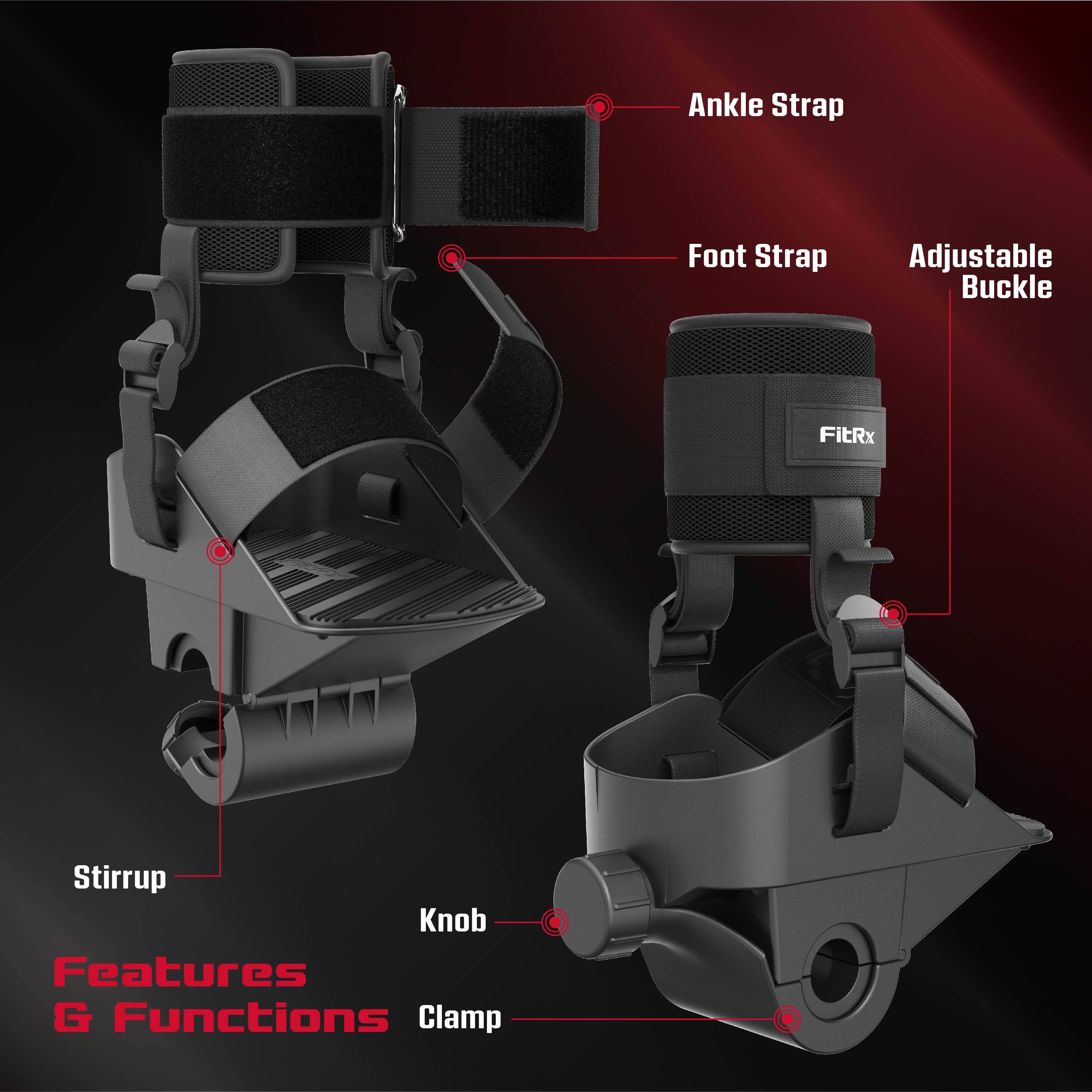 Ankle Strap  
Foot Strap  
Adjustable Buckle  
Stirrup  
Knob  
Clamp  

Features & Functions