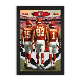 Sporticulture - Patrick Mahomes, Travis Kelce & Xavier Worthy Kansas City Chiefs Framed Three-Player Art Print - Red