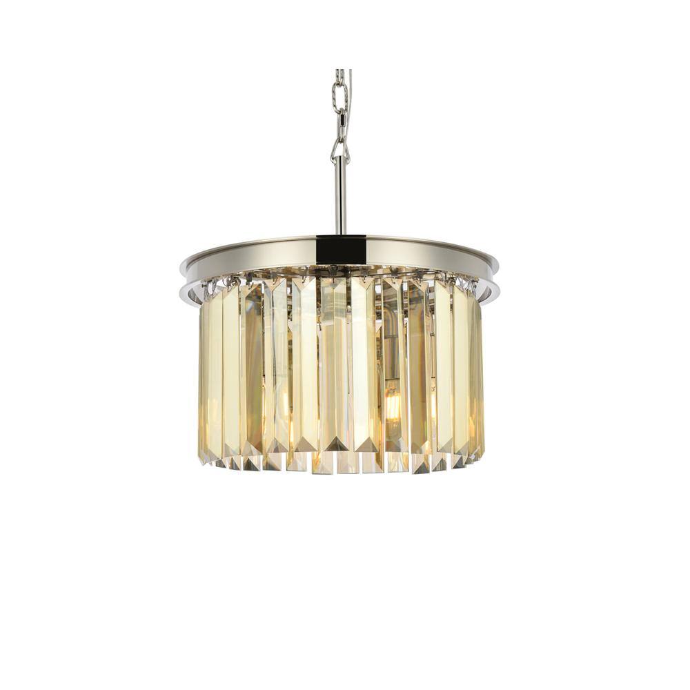 Angle. Urban Classic - Sydney 3 light polished nickel Pendant Golden Teak (Smoky) Royal Cut Crystal - Polished Nickel.