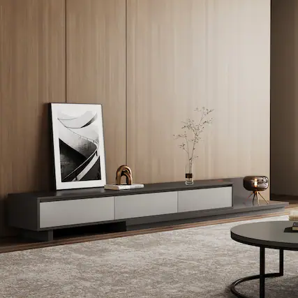 Front. luck idea - 78.7" Stretchable TV stand,tv console With Three Storage Drawers , Suitable for TVs up to 100 inches. - Gray.