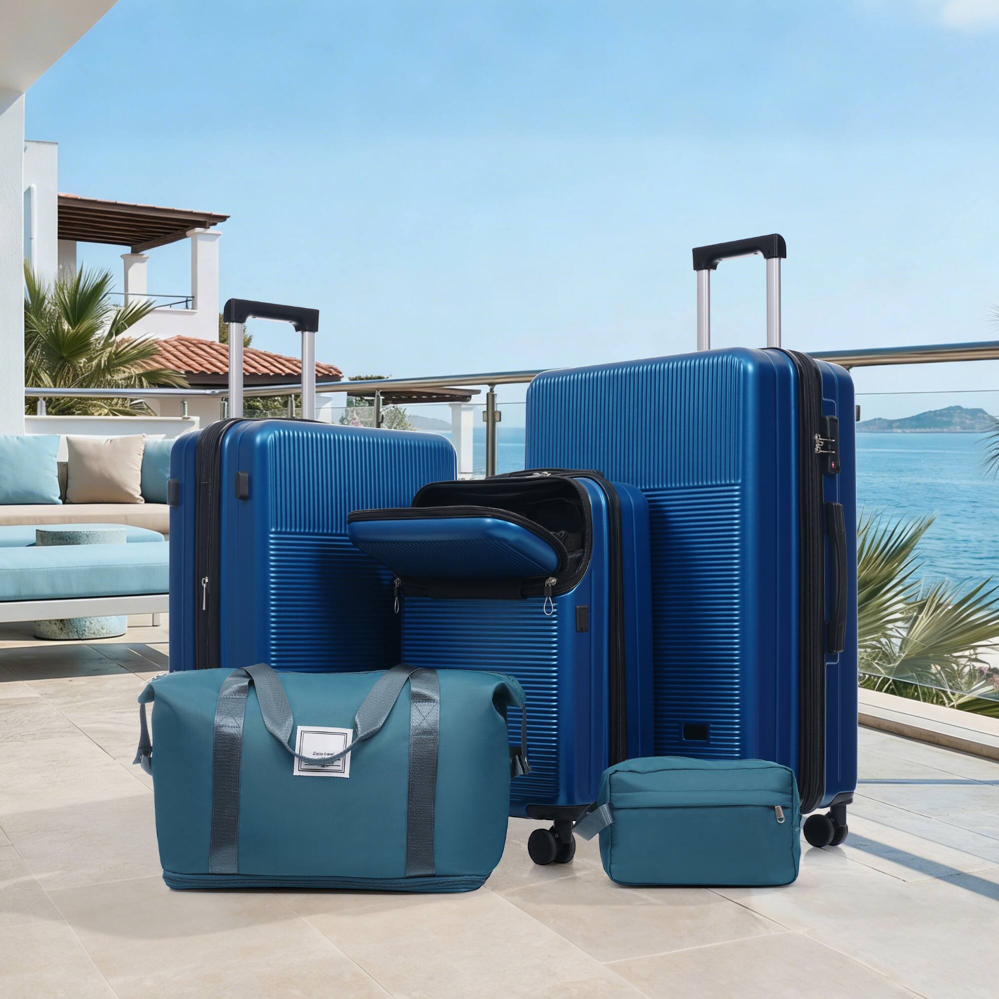 Alt View 1. Ecooso - 5-Piece ABS Luggage Set with Half-Open 20" Carry-On, USB Port, Double Spinner Wheels, TSA Locks, Bags - Blue.