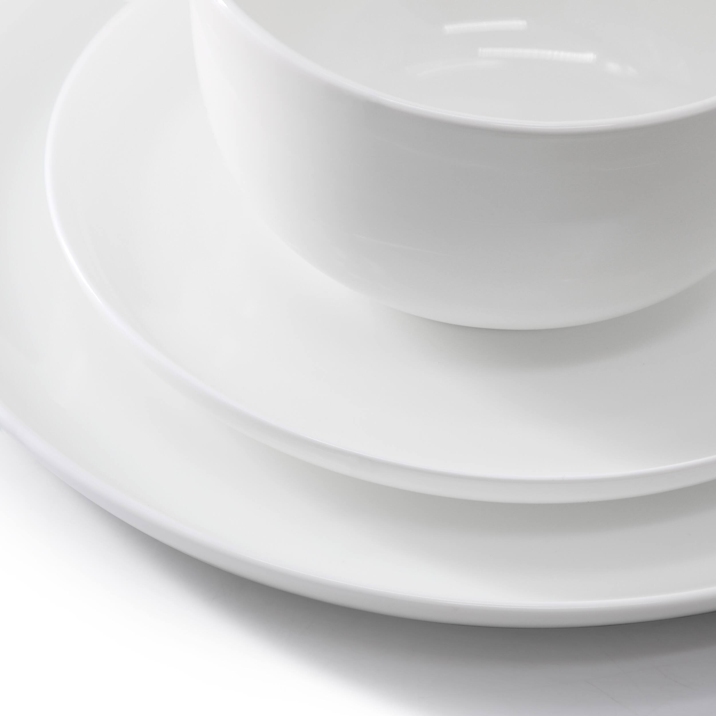 Alt View 3. Meritage - Meritage Rimmed Coupe 16 Piece Round Bone China Dinnerware Set in White - White.