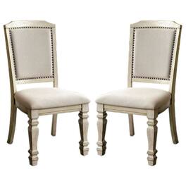 Manhattan Lane - Nailhead Trim Fabric Upholstered Wooden Side Chair, Set of 2 - Beige