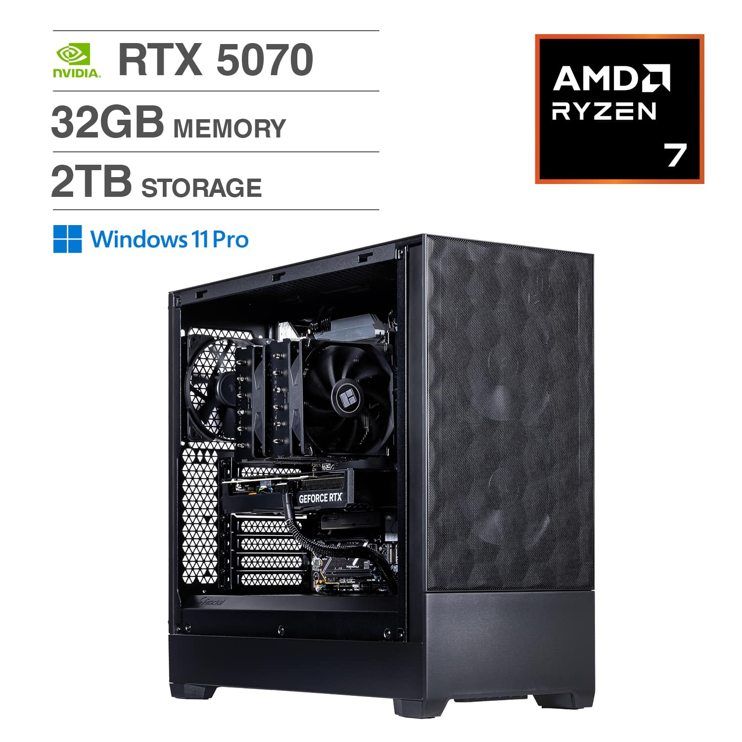Velztorm - Ace II Gaming Desktop PC (Ryzen 7 7700X, 32GB, 2TB SSD, GeForce RTX 5070, WiFi 7, Bluetooth 5.4, Win 11 Pro) - Black