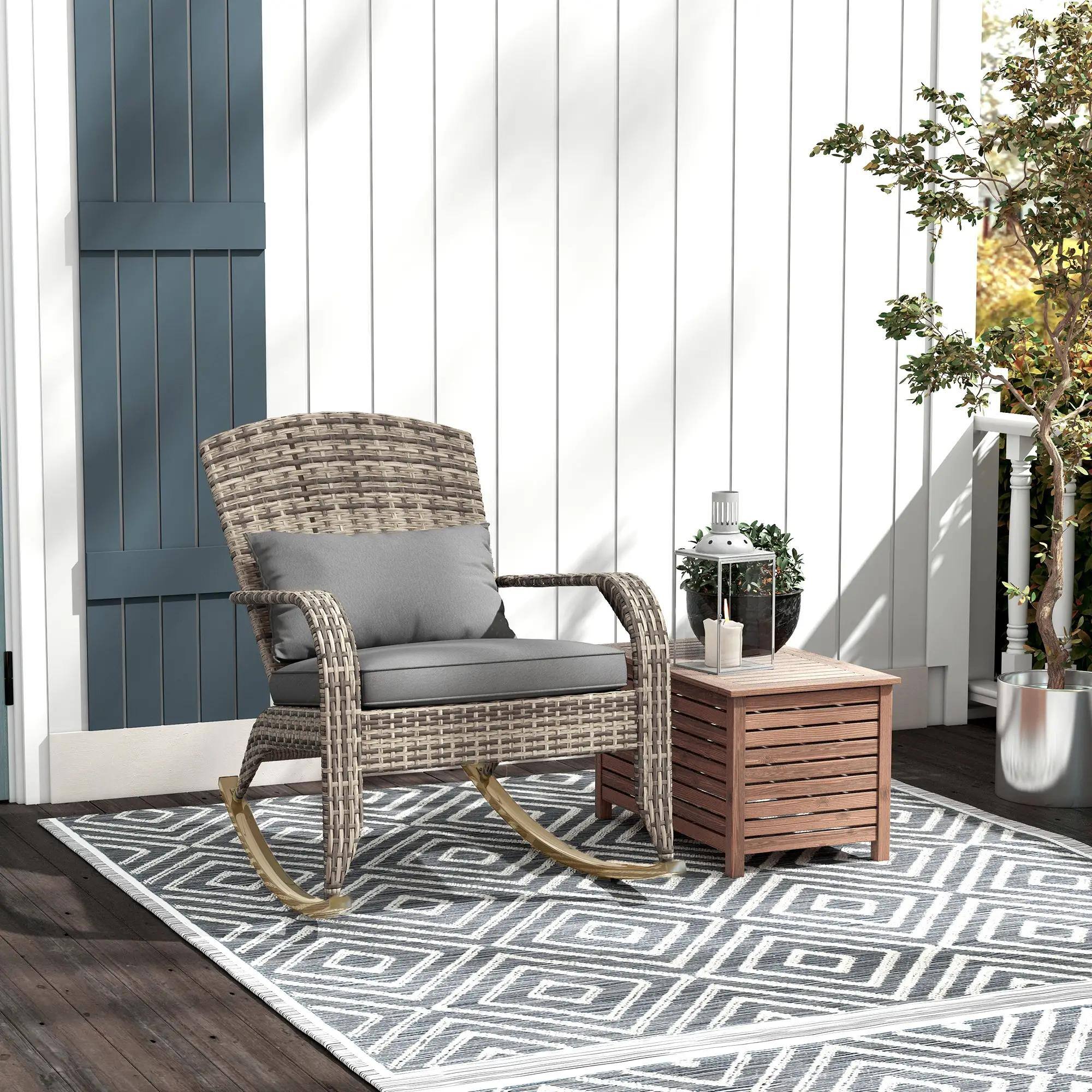 Alt View 6. Resenkos - Resenkos High-Back Wicker Adirondack Chair, Comfortable Outdoor Rocker with Pillow, Porch & Balcony Seating, Gray - Gray.