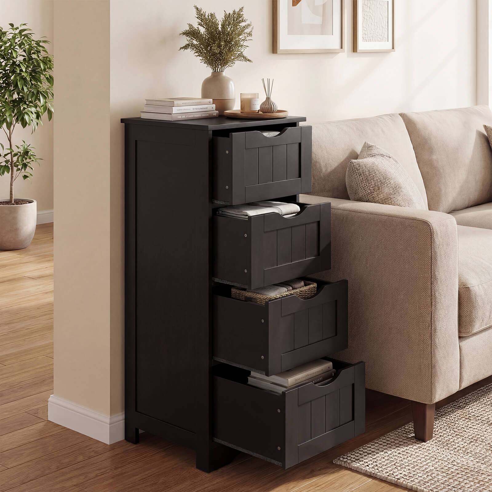 Alt View 4. Costway - Costway 32.5" Bathroom Floor Cabinet with Anti-tipping Device Freestanding Towel Cabinet - Espresso.