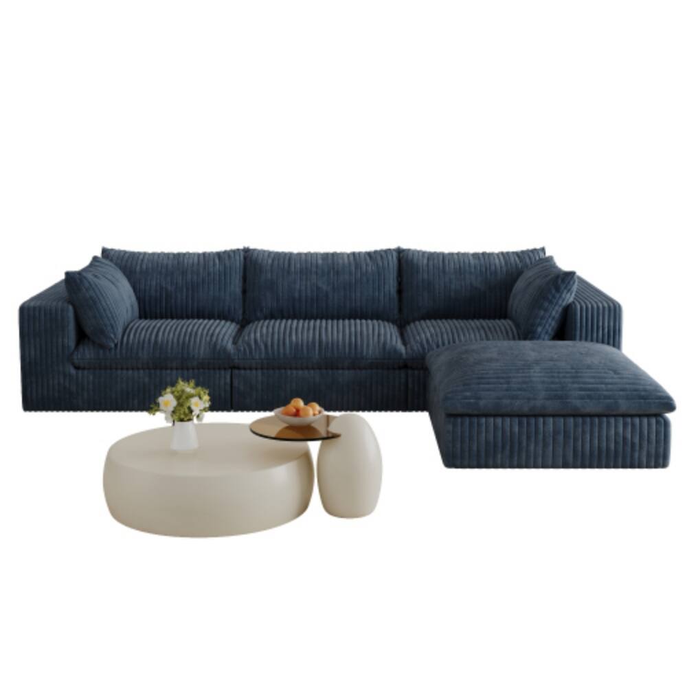 Alt View 3. LUCKY ONE - 118.2" Modular Cloud Sofa Corduroy Deep Seat No Assembly DIY Combination - Blue.