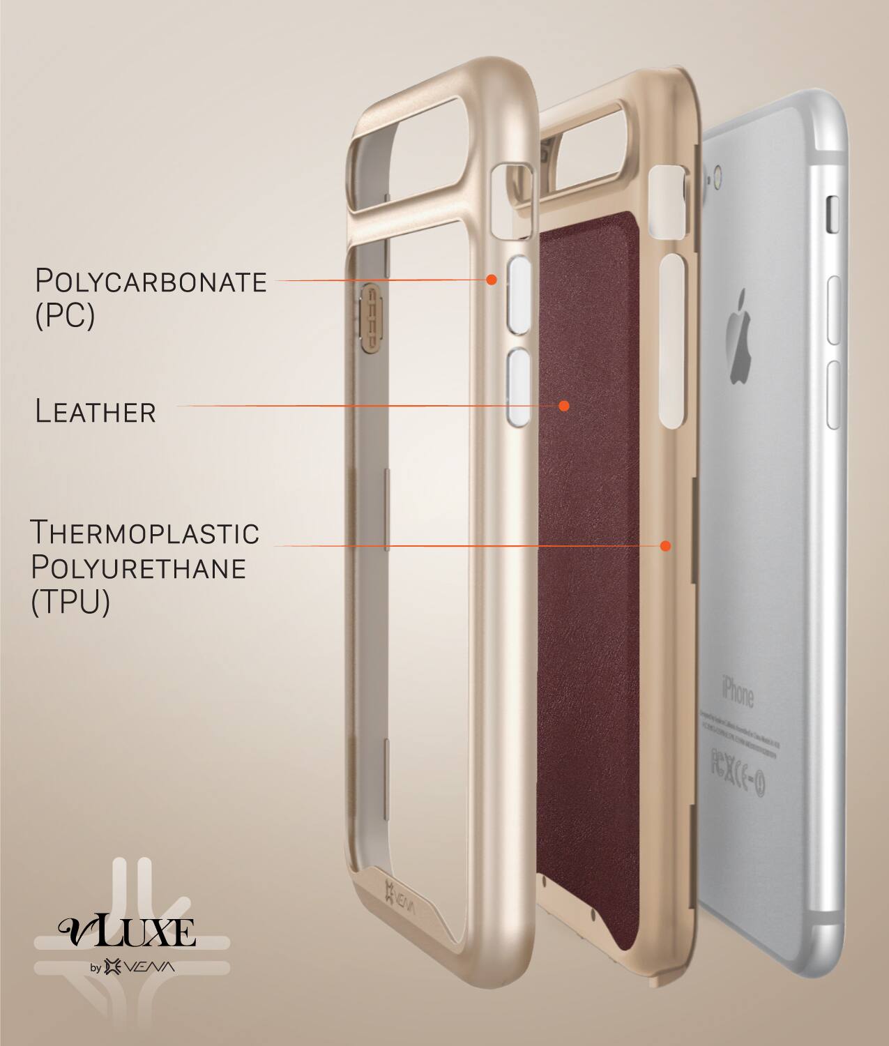 POLYCARBONATE (PC) LEATHER THERMOPLASTIC POLYURETHANE (TPU) VLUXE by VENN EM Phone RCXC-0