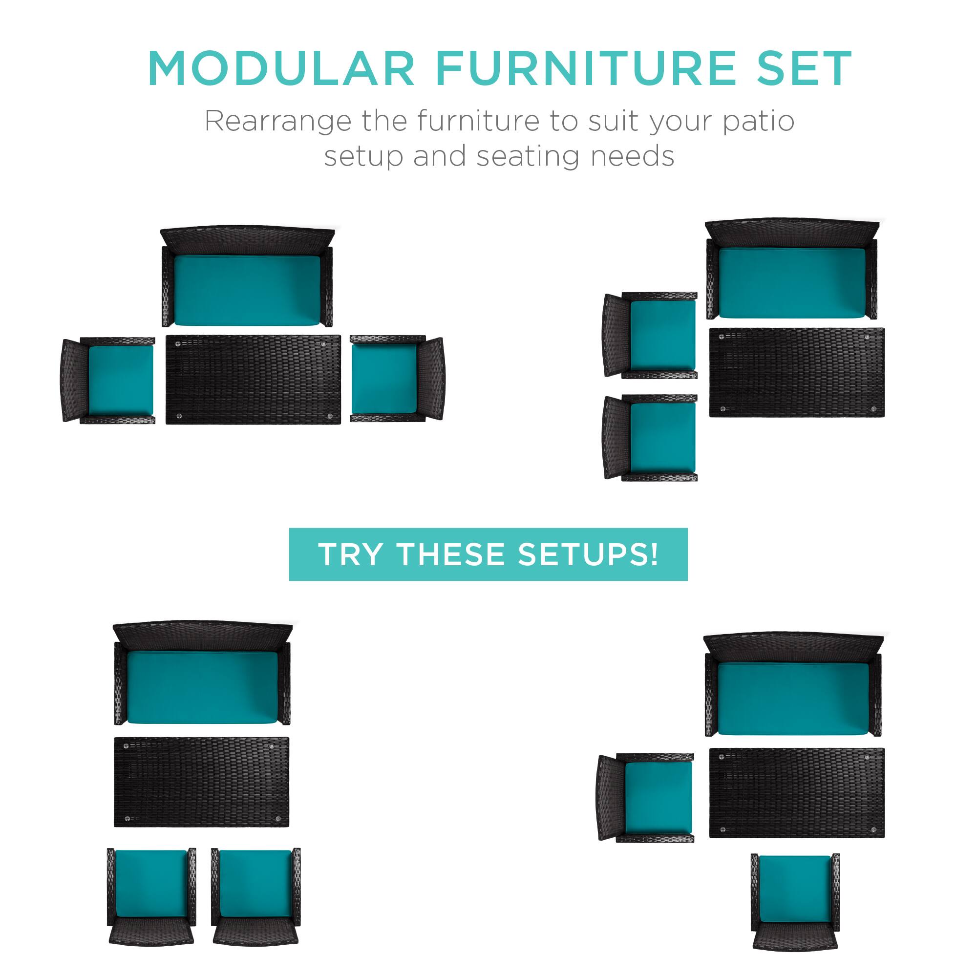 MODULAR FURNITURE SET  
Rearrange the furniture to suit your patio setup and seating needs  

TRY THESE SETUPS!