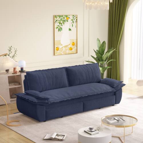 Left. JUJABU - 73.2" Queen Pull Out Sofa Bed, 3-in-1 Convertible Sleeper Sofa, Loveseat Bed, Blue - Blue.