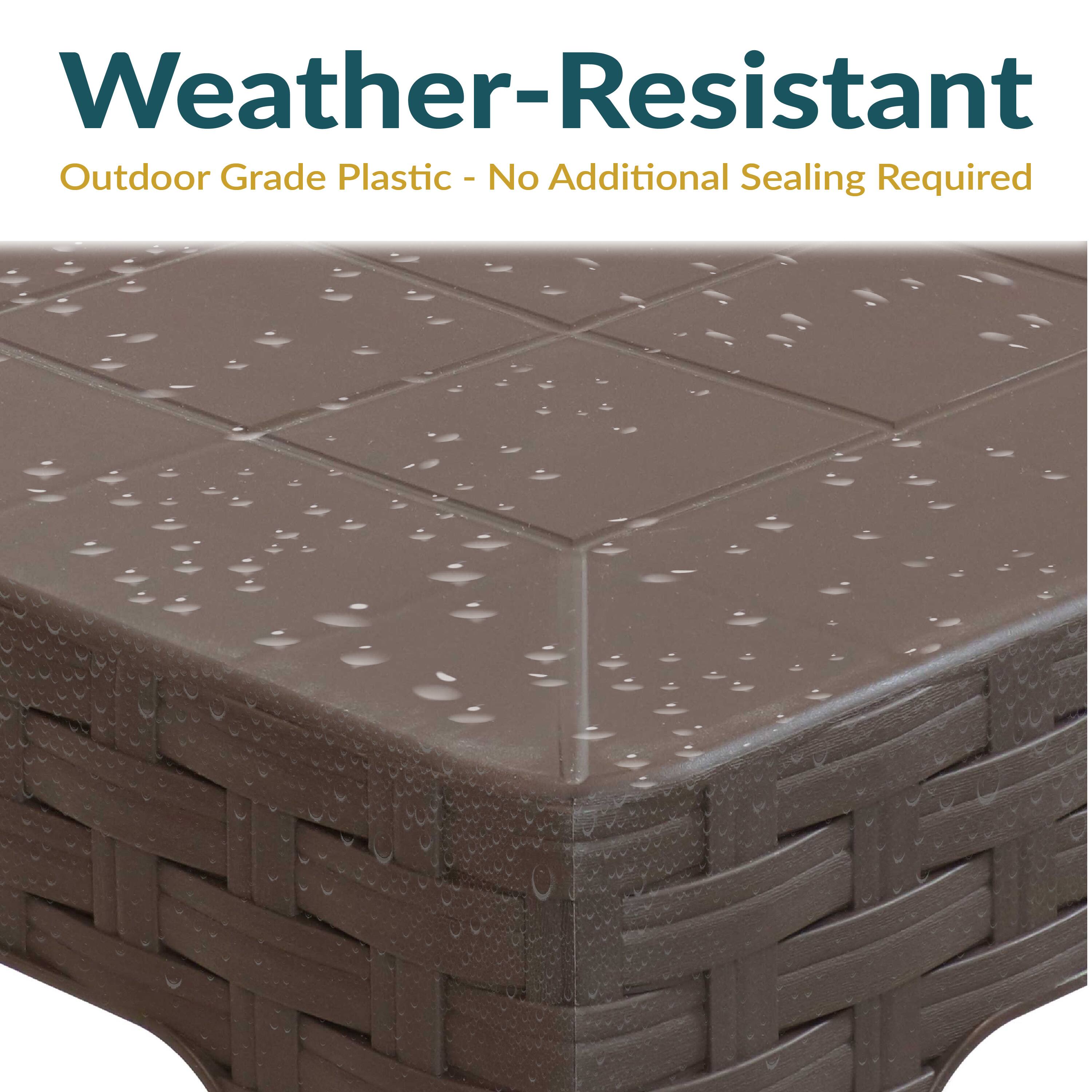 Weather-Resistant  
Outdoor Grade Plastic - No Additional Sealing Required
