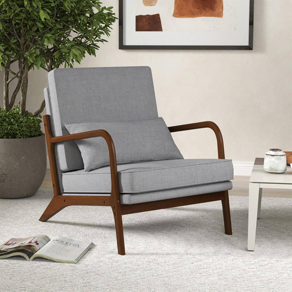 Alt View 5. Kadyn - Leisure Sofa Reading Chair, Accent Chair,Modern Accent Chair with Rubber Wood Armrests and Removable Back-Gray - Gray.