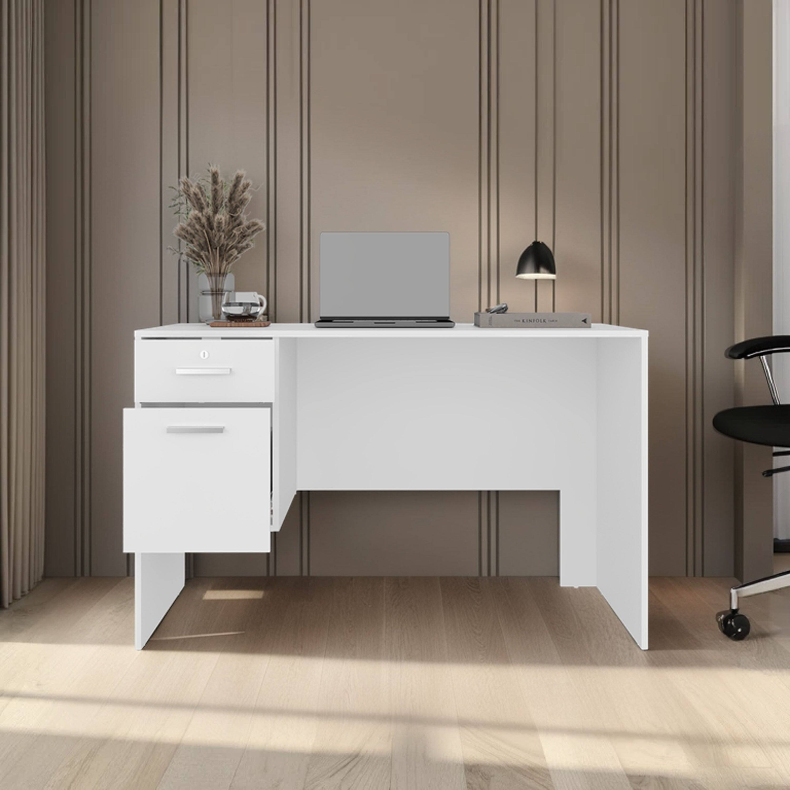 Angle. TinyHomie - White 2-Drawer Desk with 1 Lockable - White.
