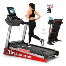 HARISON - Folding Treadmill for Home, 15% Auto Incline, Brushless Motor, 8.7 MPH Speed, 330 LBS Capacity (BBT211A) - Black
