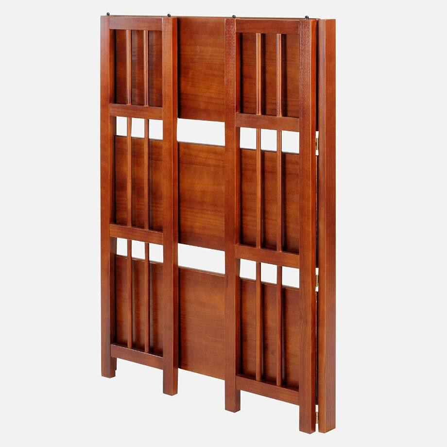 Left. Hivvago - 3-Shelf Folding Storage Shelves Bookcase in Walnut Wood Finish - Walnut Wood Finish.