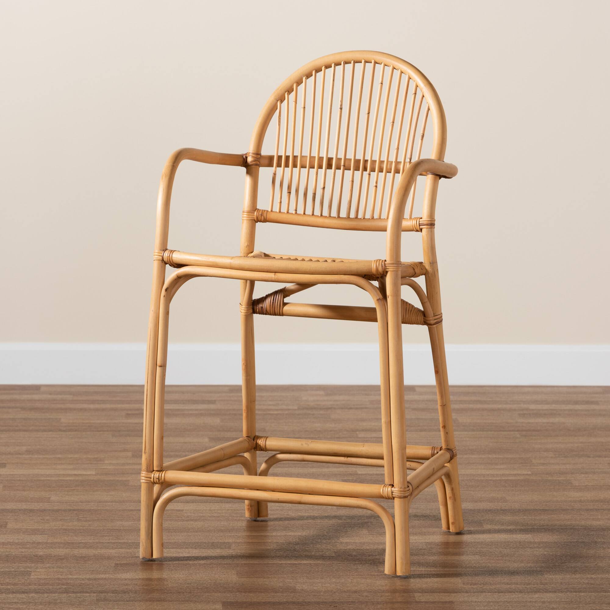Alt View 5. bali & pari - Tugera Modern Bohemian Natural Rattan Counter Stool - Natural Brown.