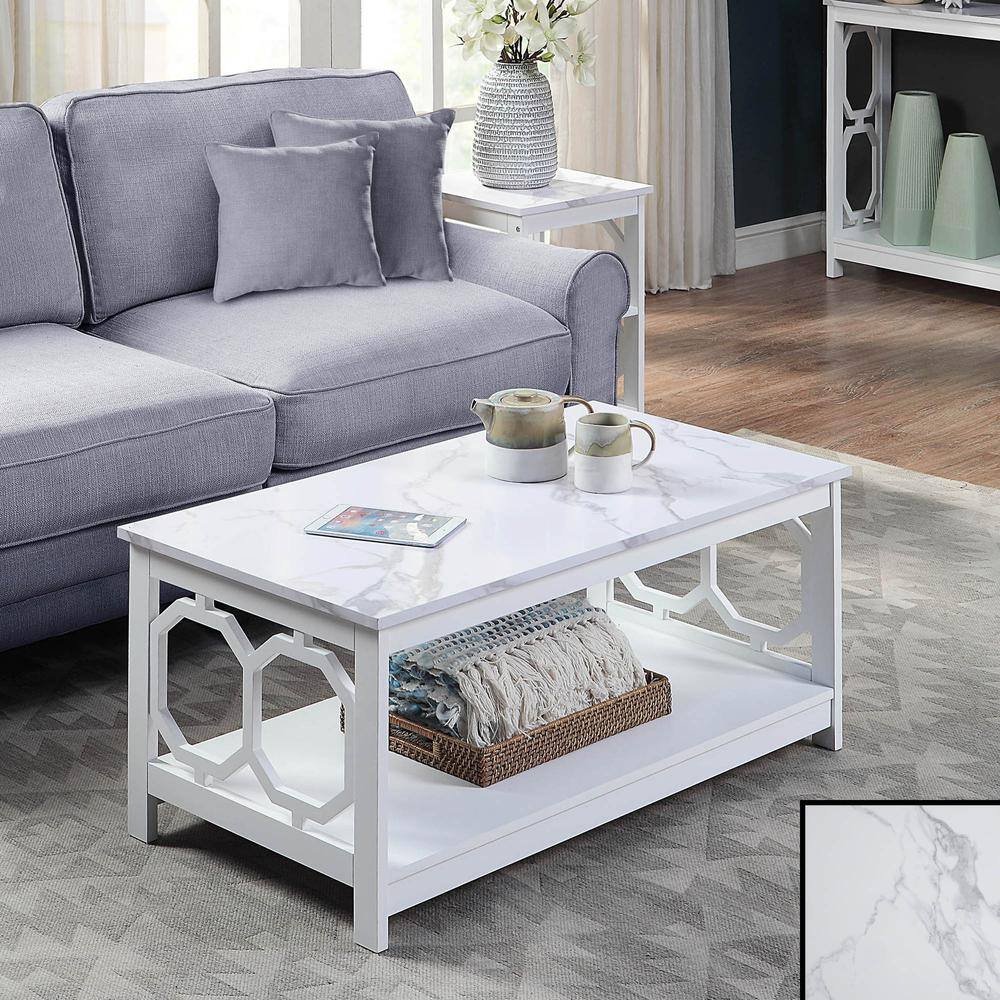 Left. Convenience Concepts - Omega Coffee Table with Shelf - White Faux Marble/White/Marble.