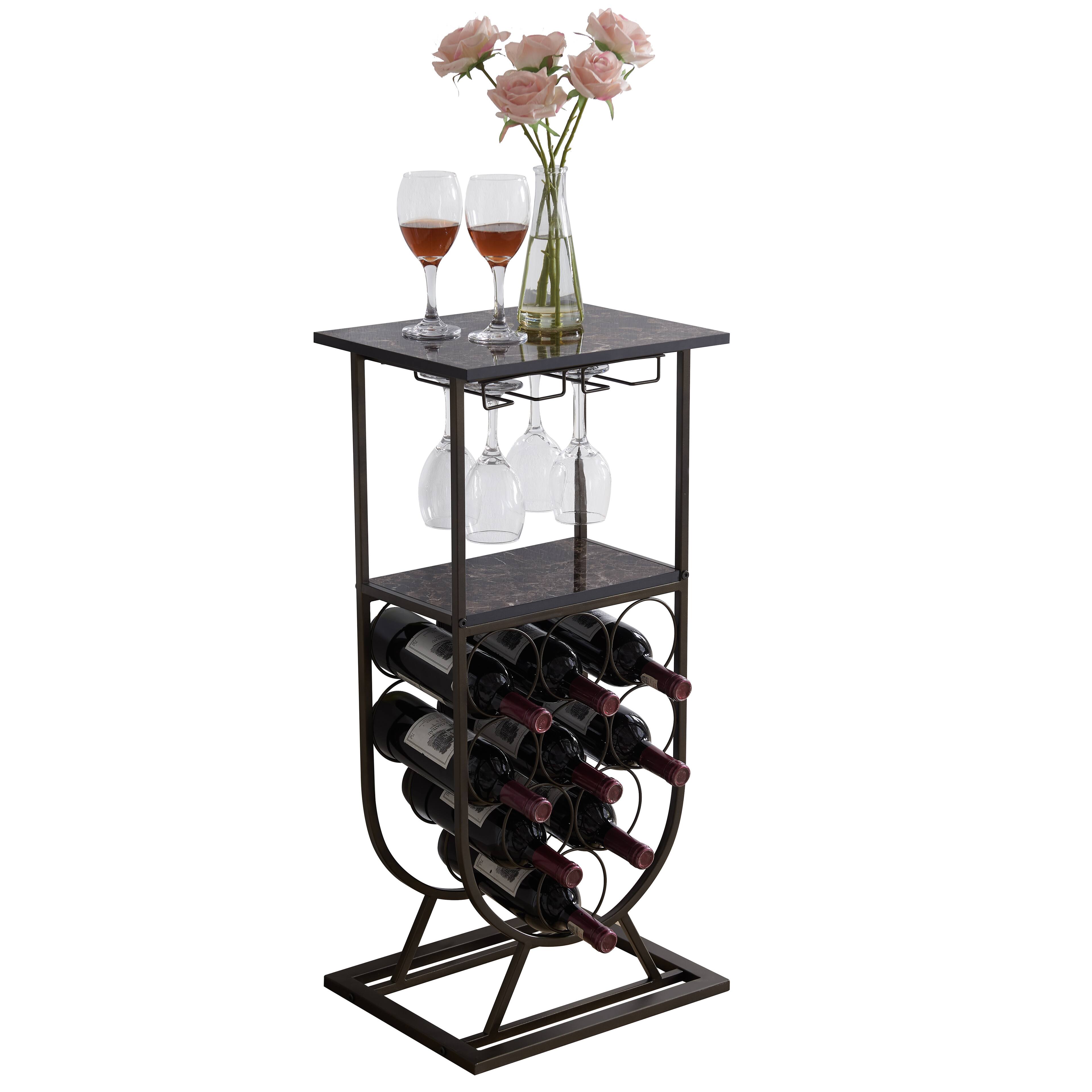 Angle. Kings Brand Furniture - Kings Brand Furniture Freestanding Floor Wine Rack Console Table with Glass Holder, Wine Holder Stand for 9 Bottles - Dark Grey.