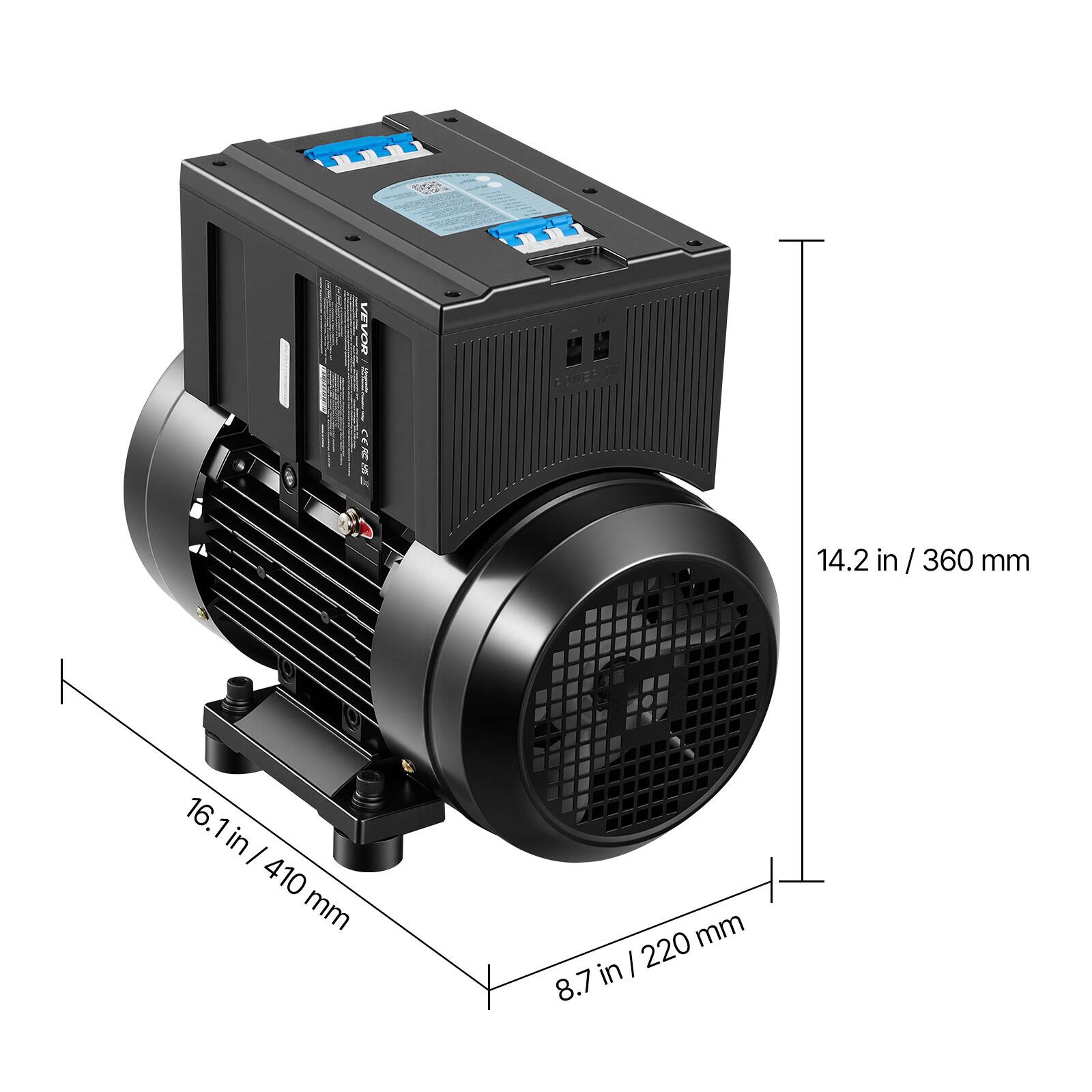 VEVOR  
14.2 in / 360 mm  
16.1 in / 410 mm  
8.7 in / 220 mm
