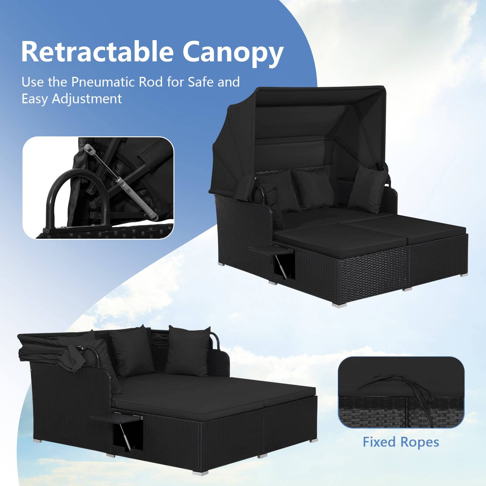 Retractable Canopy  
Use the Pneumatic Rod for Safe and Easy Adjustment  
Fixed Ropes