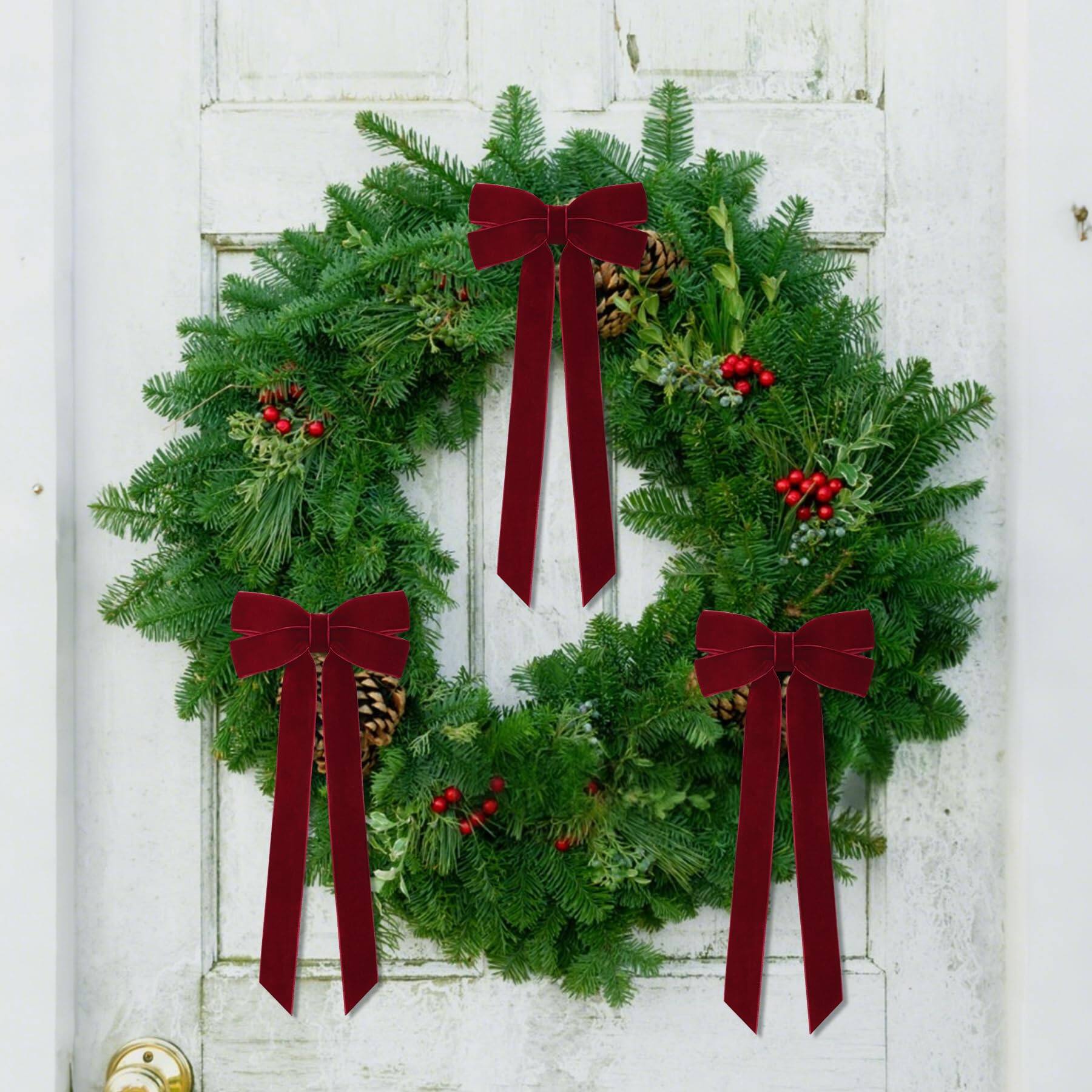 Alt View 3. PARKER SLATER - 12pcs Burgundy Ribbon Bows Christmas Tree Decorations 5in X 10in Xmas Ornaments For Home Party Front Door Wreath - Burgundy.