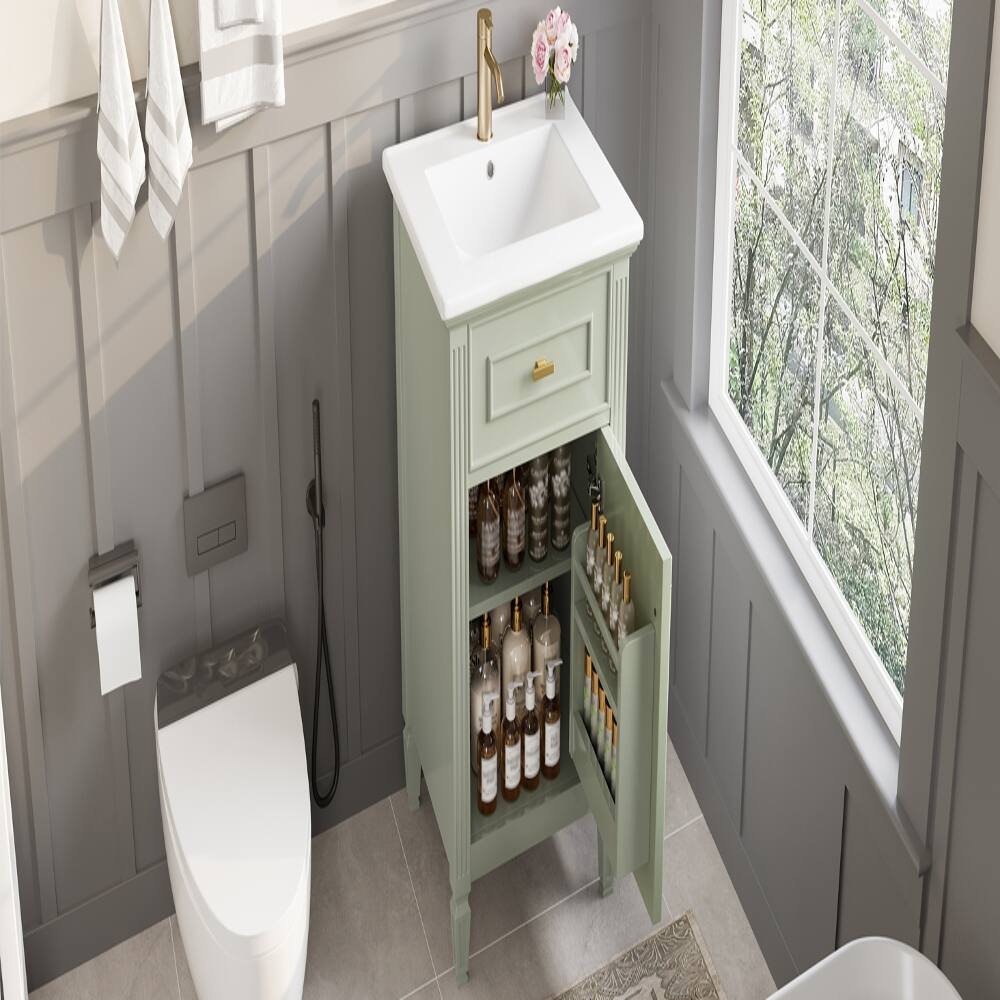 Back. Loheer - Loheer 20 inch green bathroom vanity with ceramic sink and solid wood legs - Green.