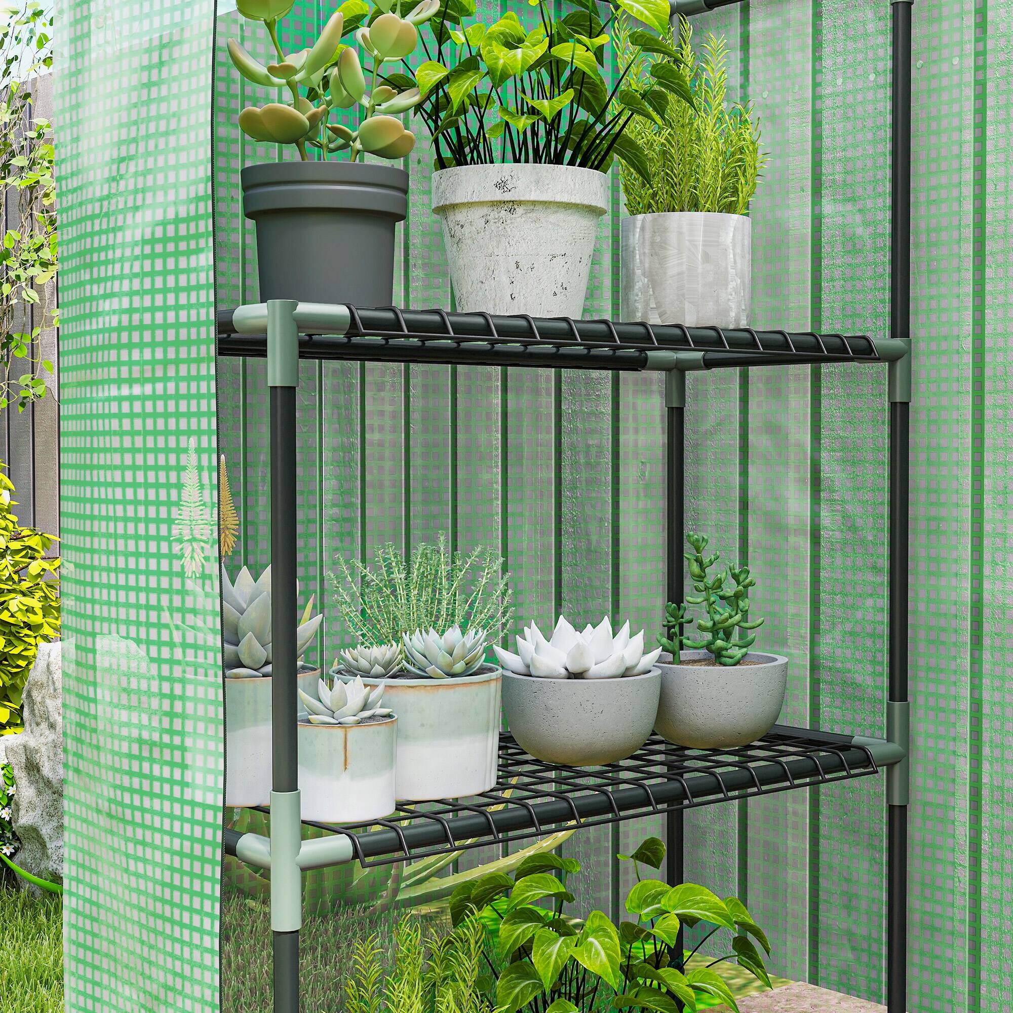 Alt View 8. Outsunny - x 29" x 77" Walk-in Greenhouse, Garden Hot House with 3 Tier Shleves.