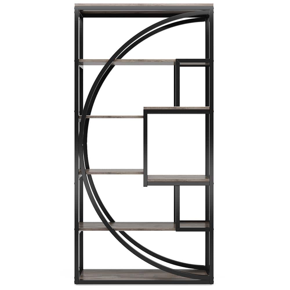 Kadyn - Bookshelf, Storage Shelf, Bookcase,Industrial Bookshelf Bookcase with 8 Open Storage Shelf - Grey&Black