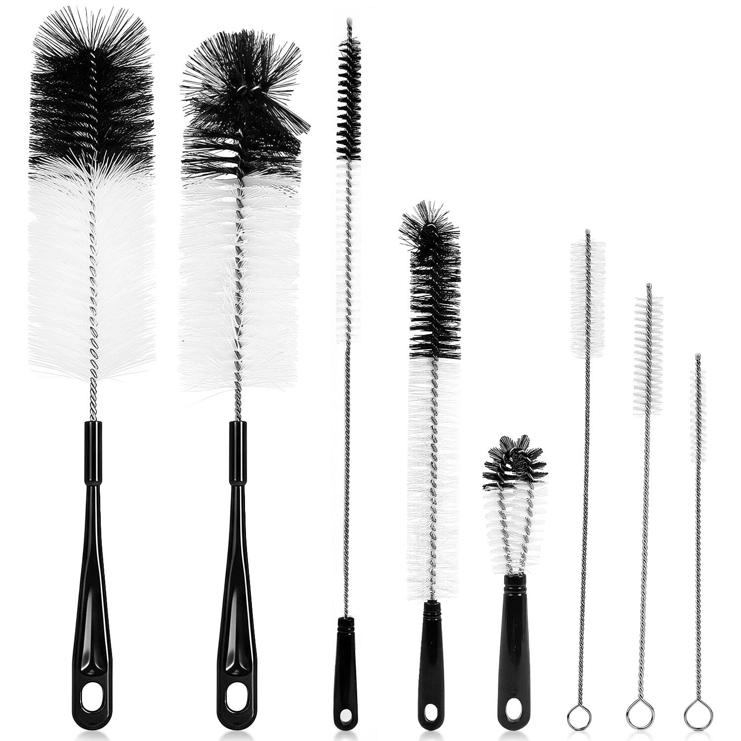 Front. Garnen - 8 Pcs Bottle Brush with Straw Cleaner, Bottle Cleaner Brush Set for Water Bottle Baby Bottle Kettle Spouts Cleaning Kit - Black.