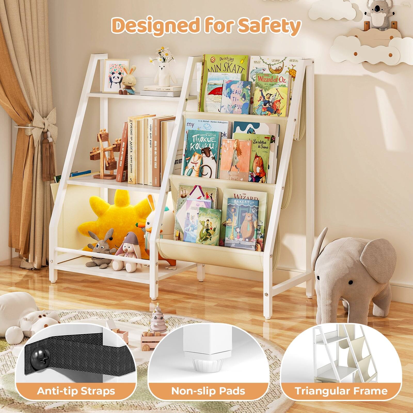 Designed for Safety

- Anti-tip Straps
- Non-slip Pads
- Triangular Frame