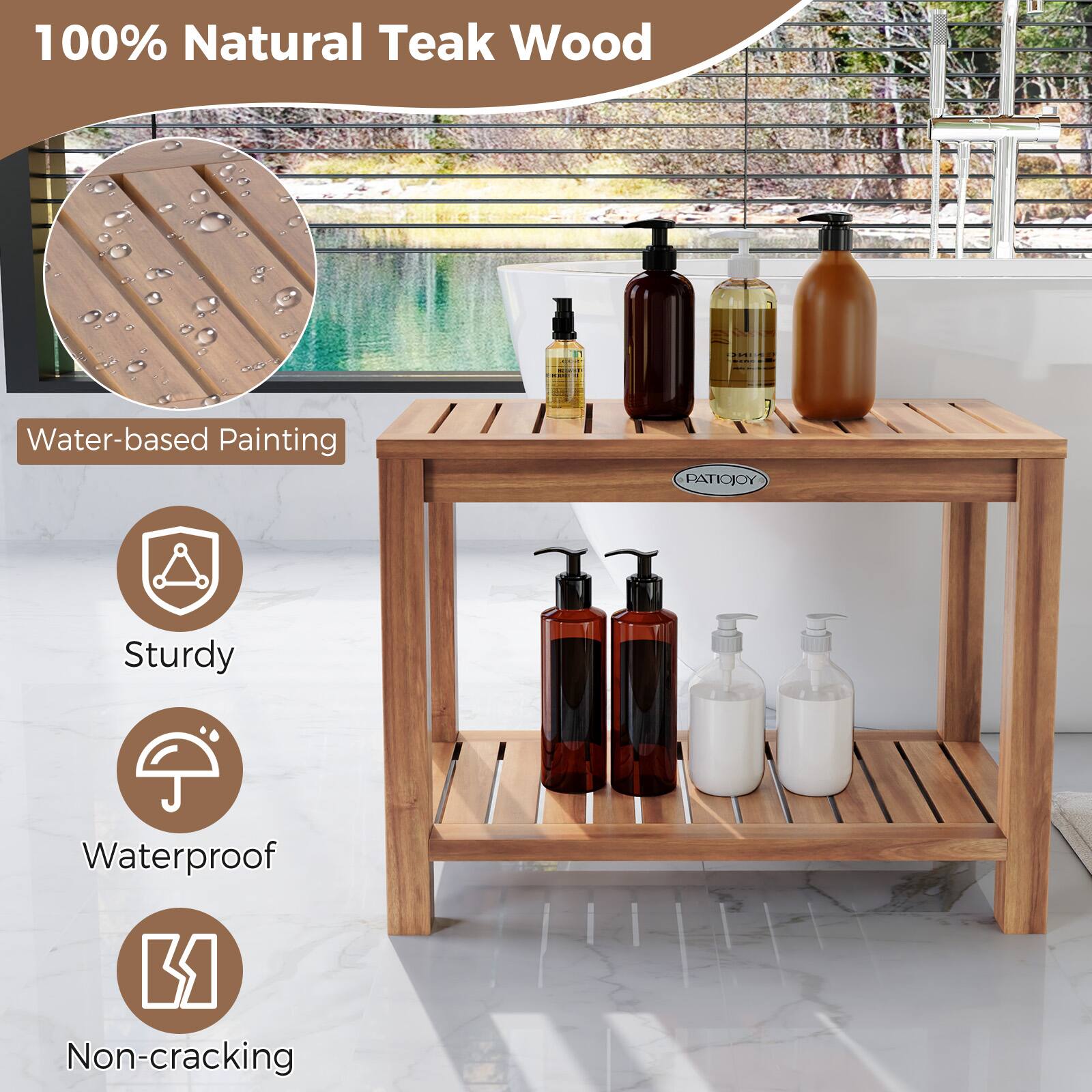 100% Natural Teak Wood

- Water-based Painting
- Sturdy
- Waterproof
- Non-cracking