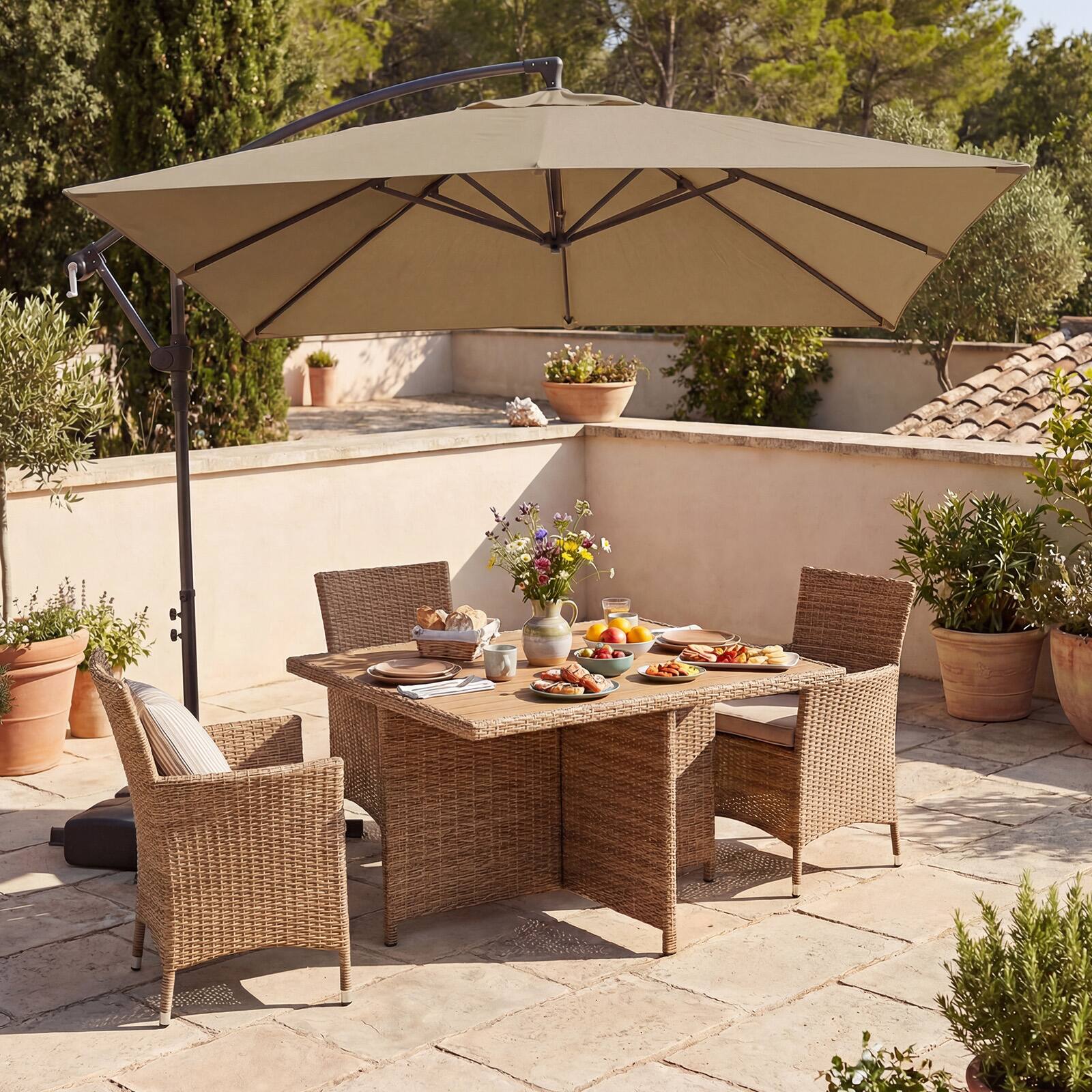 Alt View 1. Costway - Costway 8 x 8 FT Offset Cantilever Patio Umbrella Square Hanging Outdoor Market Umbrella - Brown.