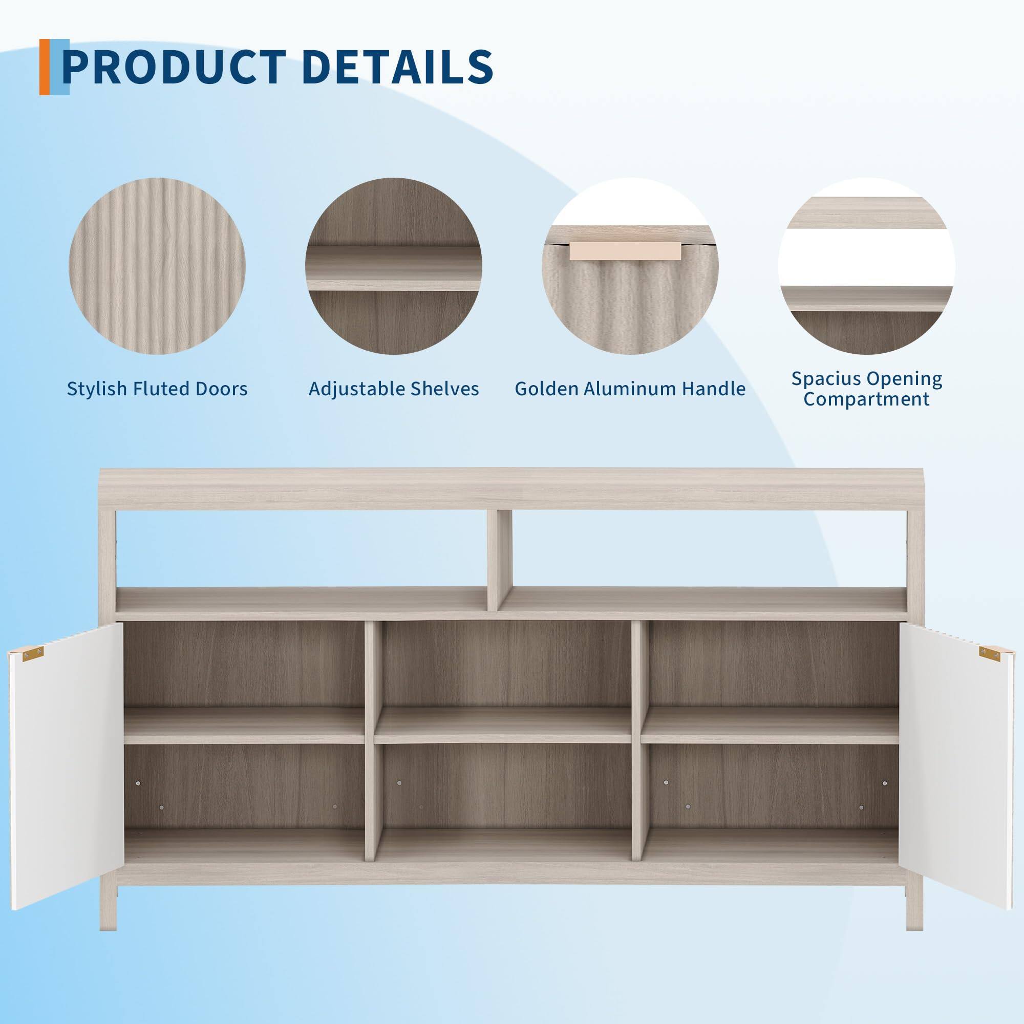 PRODUCT DETAILS

- Stylish Fluted Doors
- Adjustable Shelves
- Golden Aluminum Handle
- Spacious Opening Compartment