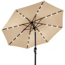 Best Choice Products - 10ft Solar LED Lighted Patio Umbrella w/ Tilt Adjustment, UV-Resistant Fabric - Sand
