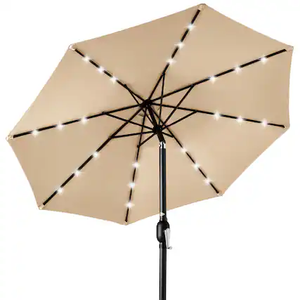 Front. Best Choice Products - Best Choice Products 10ft Solar LED Lighted Patio Umbrella w/ Tilt Adjustment, UV-Resistant Fabric - Sand - Sand.