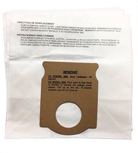 **DIRECTIVES DE REMPLACEMENT**

1. PUISSER LE CARTON, SORTIR LE SAC.
2. L'ENFONCER POUR EMPÊCHER L'ÉVASION DE JUSQU'A CE QU'IL SE BLOQUE FERMEMENT.
3. POUSSER EN POSITION.
4. SAC EST CONVENABLEMENT DANS L'ASPIRATEUR.
5. REMONTER CETTE INSTALLATION.
6. IL NE LANGUETTE SI LE SE DÉPLACERA PAS.

**INSTRUCCIONES PARA CAMBIAR**

1. QUITAR LA BOLSA.
2. DOBLAR EL CARTÓN.
3. LEVANTAR LA BOLSA HACIA FUERA.
4. BOLSA EMPUJAR HACIA ABAJO PARA INSTALAR LA BOLSA.
5. CERRAR FIRMEMENTE EN POSICIÓN.
6. PARA EVITAR SUCIEDAD DENTRO DE LA ASPIRADORA.
7. EL ESCAPE DE INSTALADA.
8. TIRAR HACIA ARRIBA EN ESTA OREJA SI LA BOLSA ESTA CORRECTAMENTE,