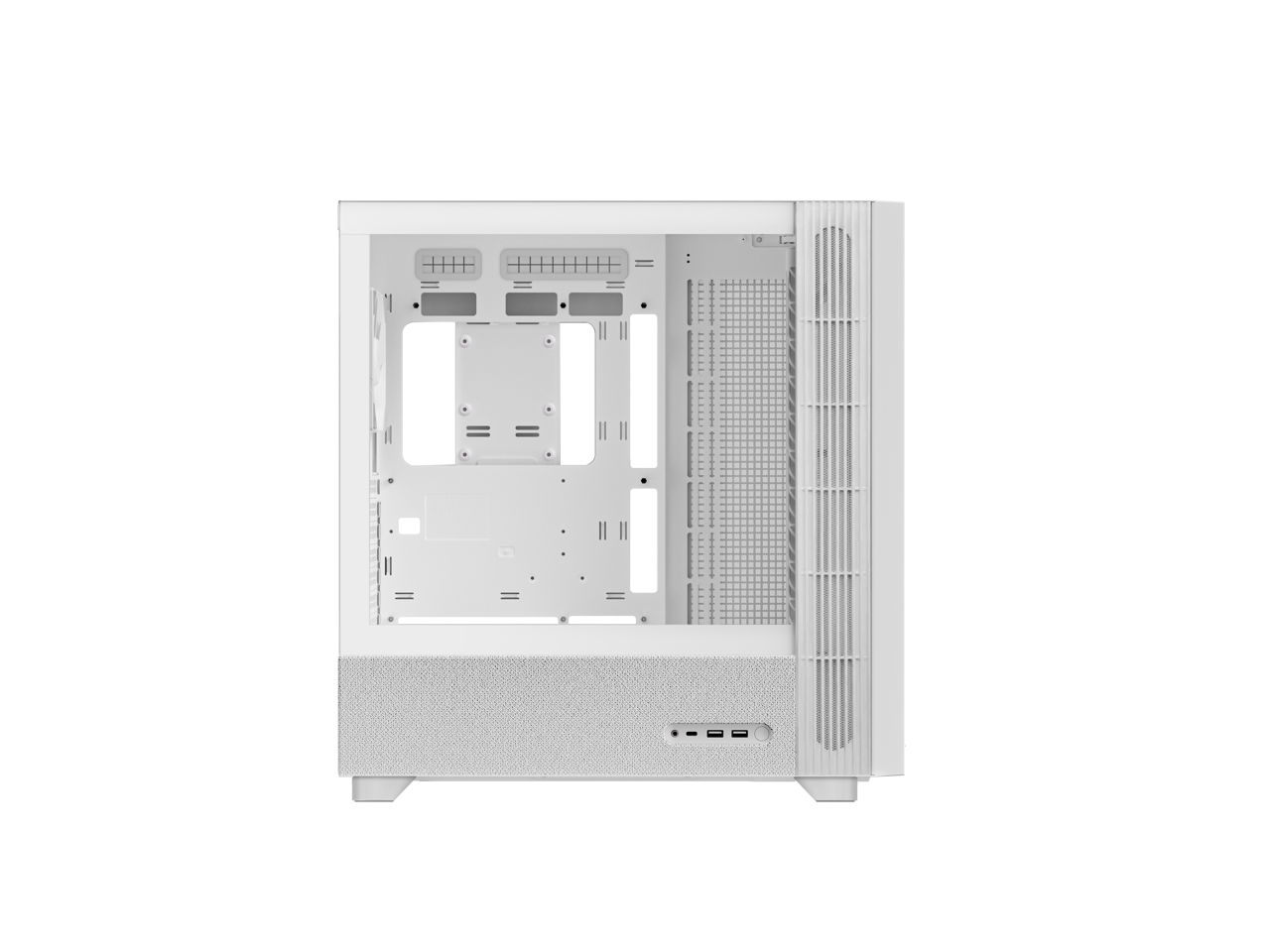 Alt View 2. TRYX - FLOVA Case Mid-Tower, CrossFlow Fan, Tool-Free Build, 58L Spacious Design, Supports RTX 5090 GPU & 360mm Liquid Cooling - White.